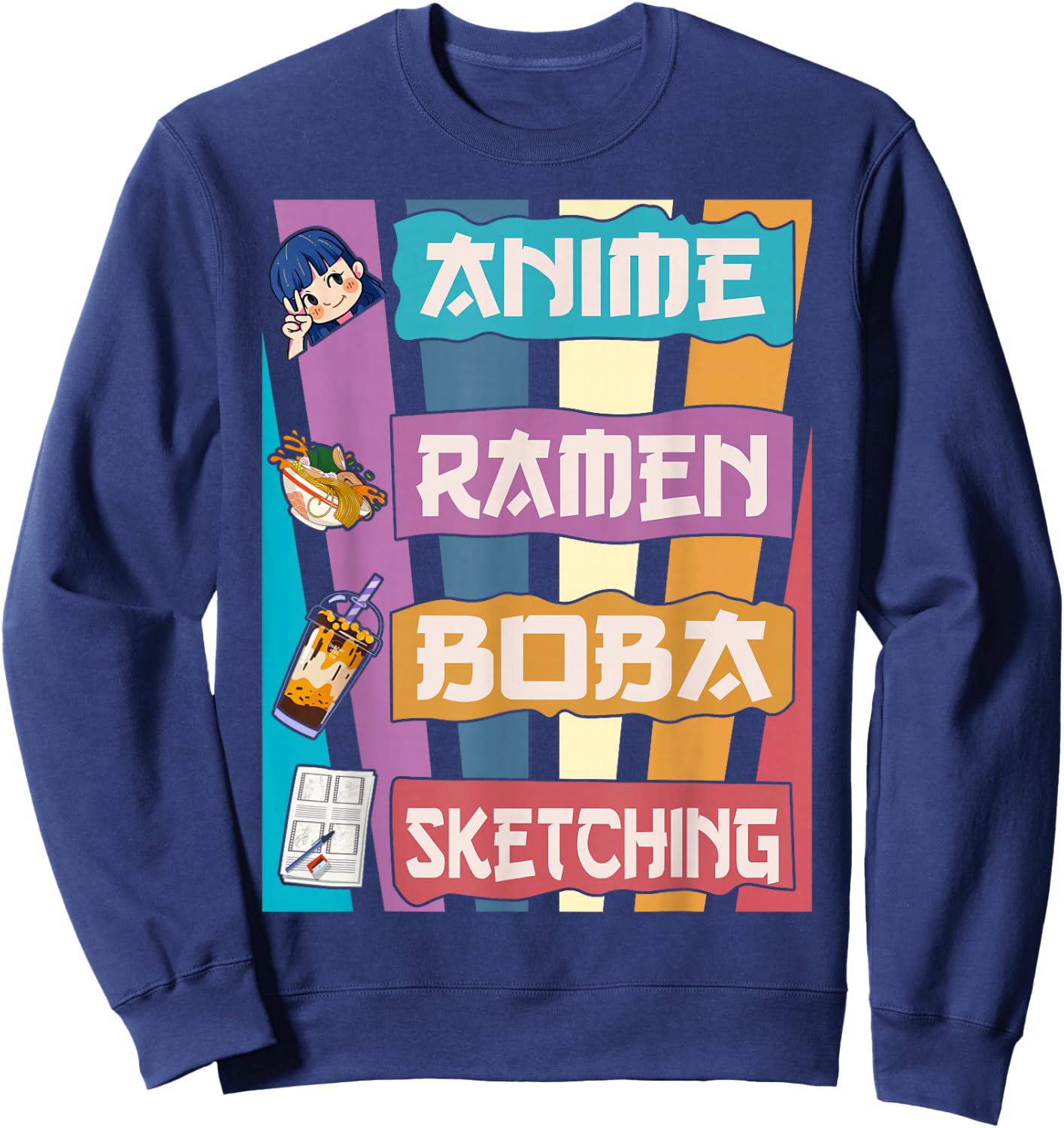 Anime Ramen Boba Sketching Kawaii Anime Lover Merch Gift Sweatshirt - Sweatshirt | Navy