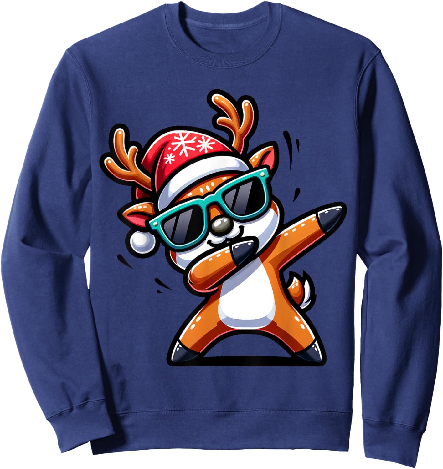 Christmas Reindeer Boys Dabbing Reindeer Santa Xmas Funny Sweatshirt - Sweatshirt | Navy