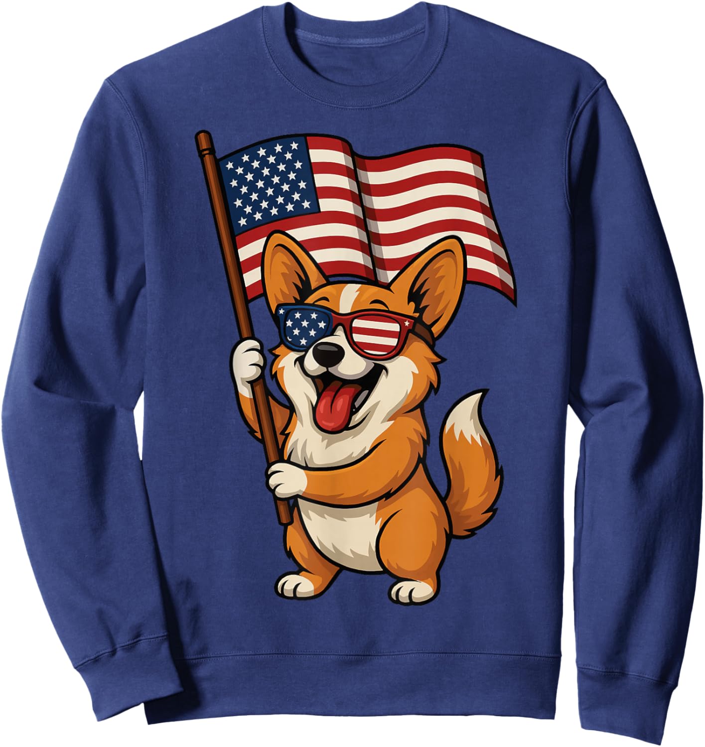 Corgi USA Flag 4th Of July Sweatshirt - Sweatshirt | Navy