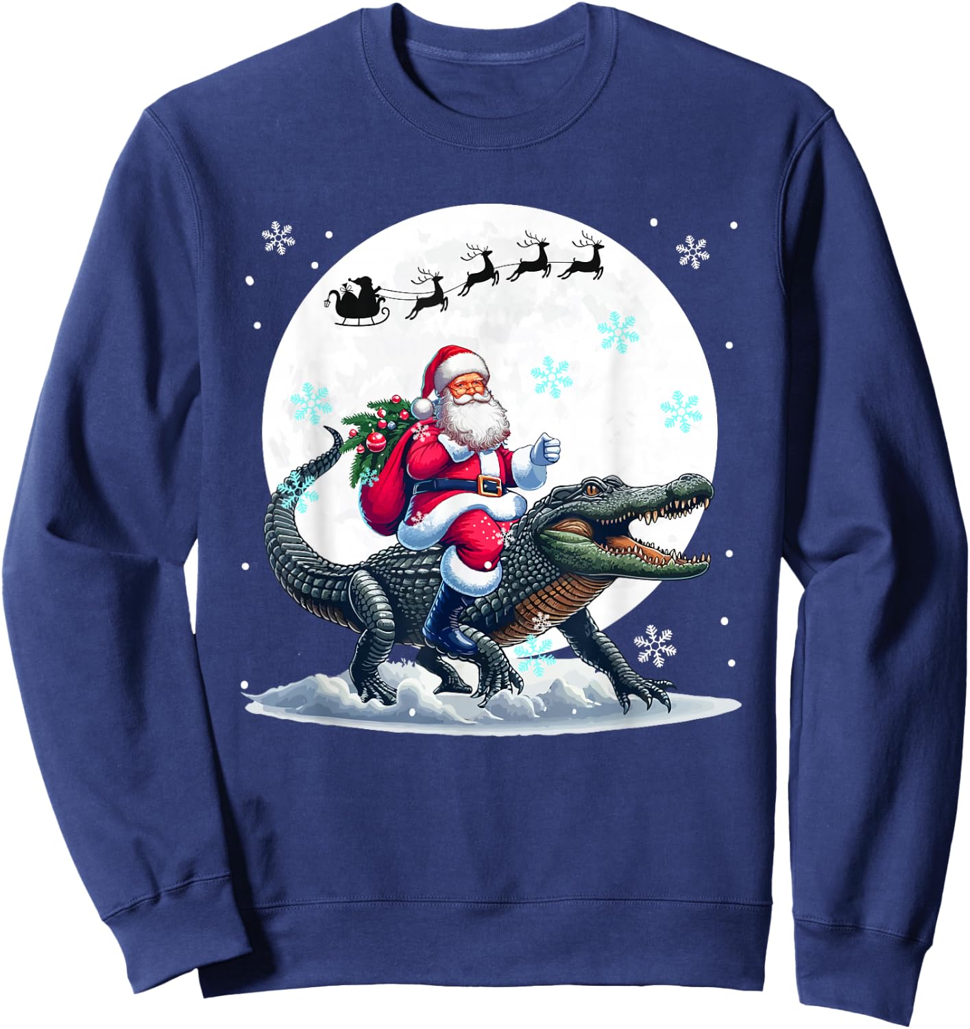 Santa Riding Alligator Christmas Moon Matching Kids Toddler Sweatshirt - Sweatshirt | Navy