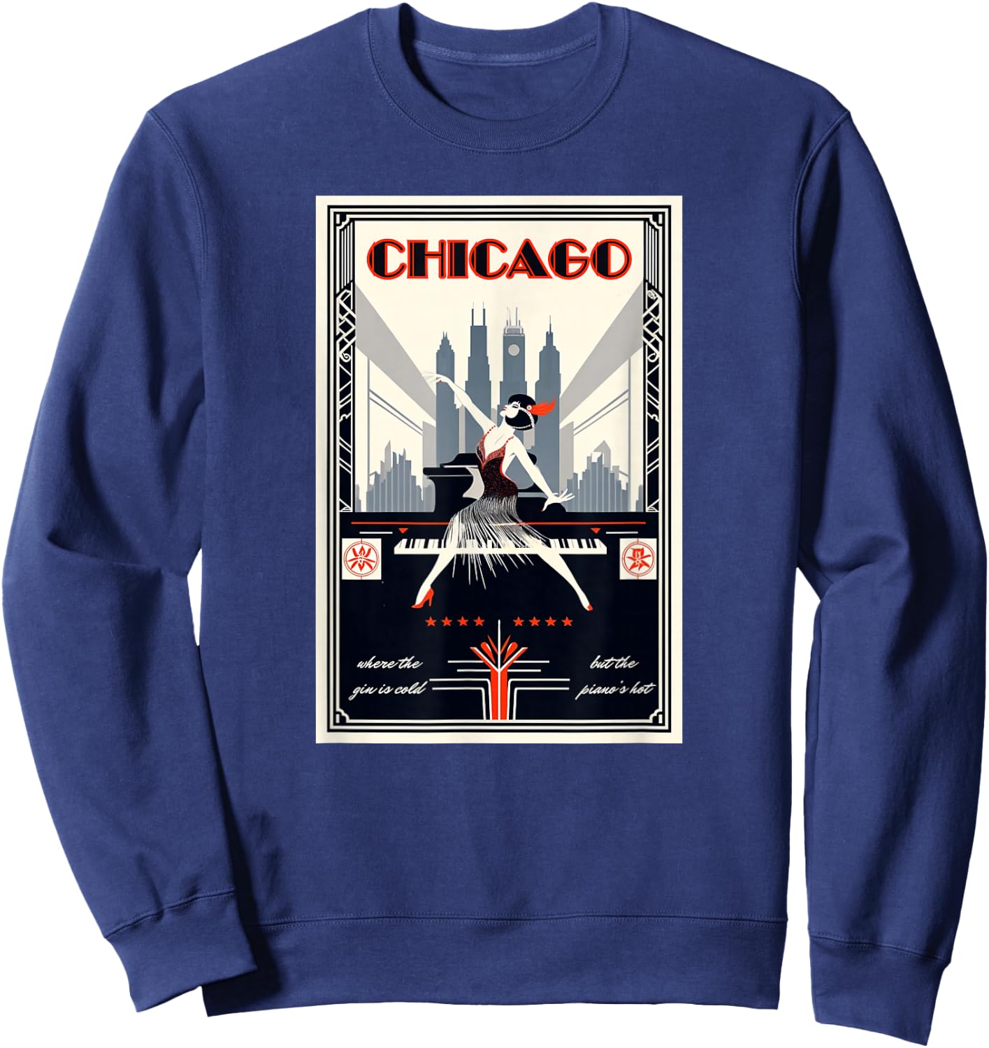 Chicago Where The Piano's Hot 1920s Art Deco Musical Theatre Sweatshirt - Sweatshirt | Navy