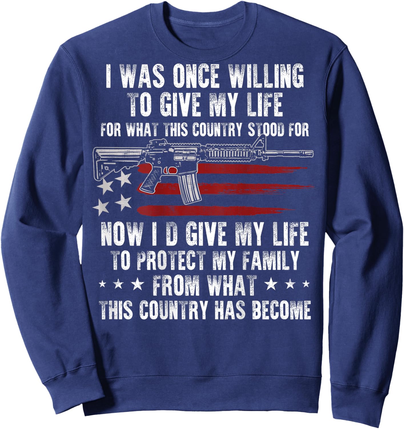 Funny Vintage USA American AR-15 Gun Flag Men Women on back Sweatshirt - Sweatshirt | Navy