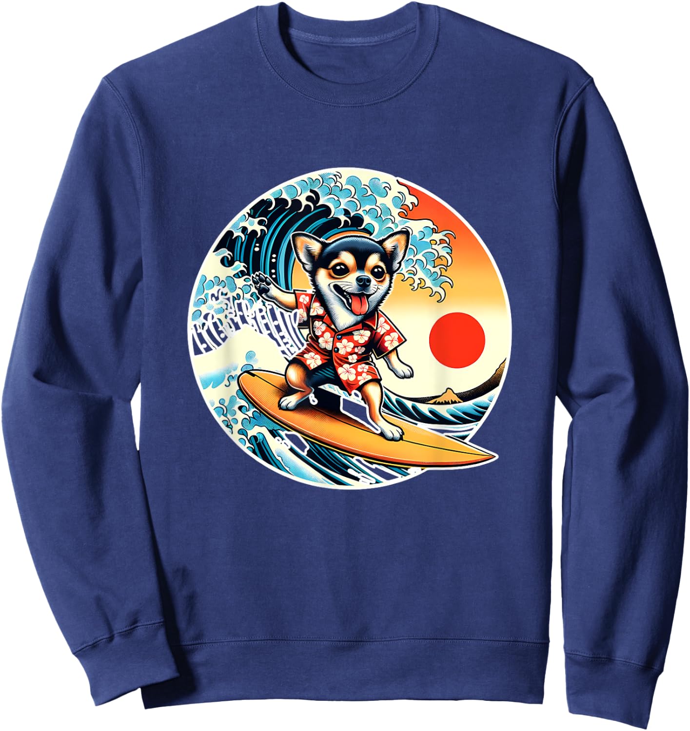Great Wave Kanagawa Chihuahua dog Surfing Sweatshirt - Sweatshirt | Navy