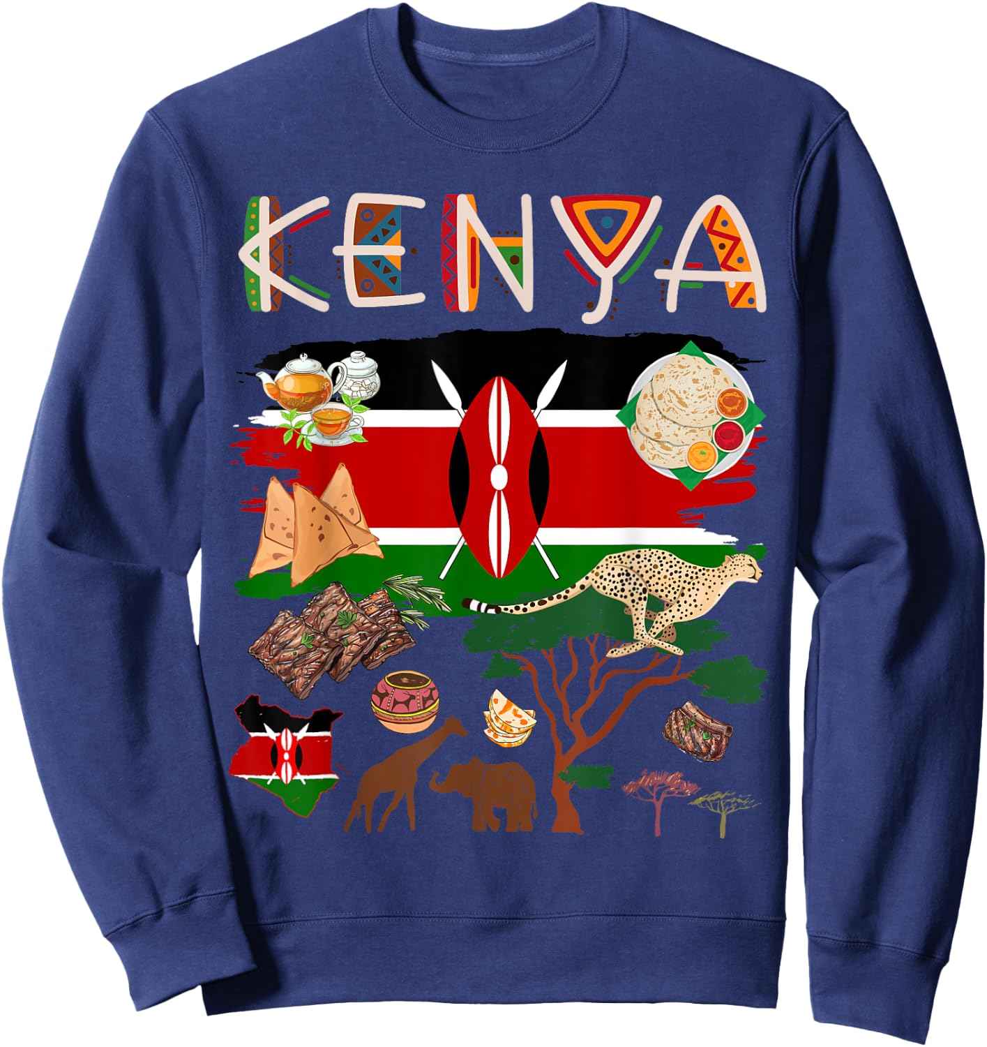 Kenya Flag Outfit Idea For Kids Kenya Food & Kenyan Flag Sweatshirt - Sweatshirt | Navy