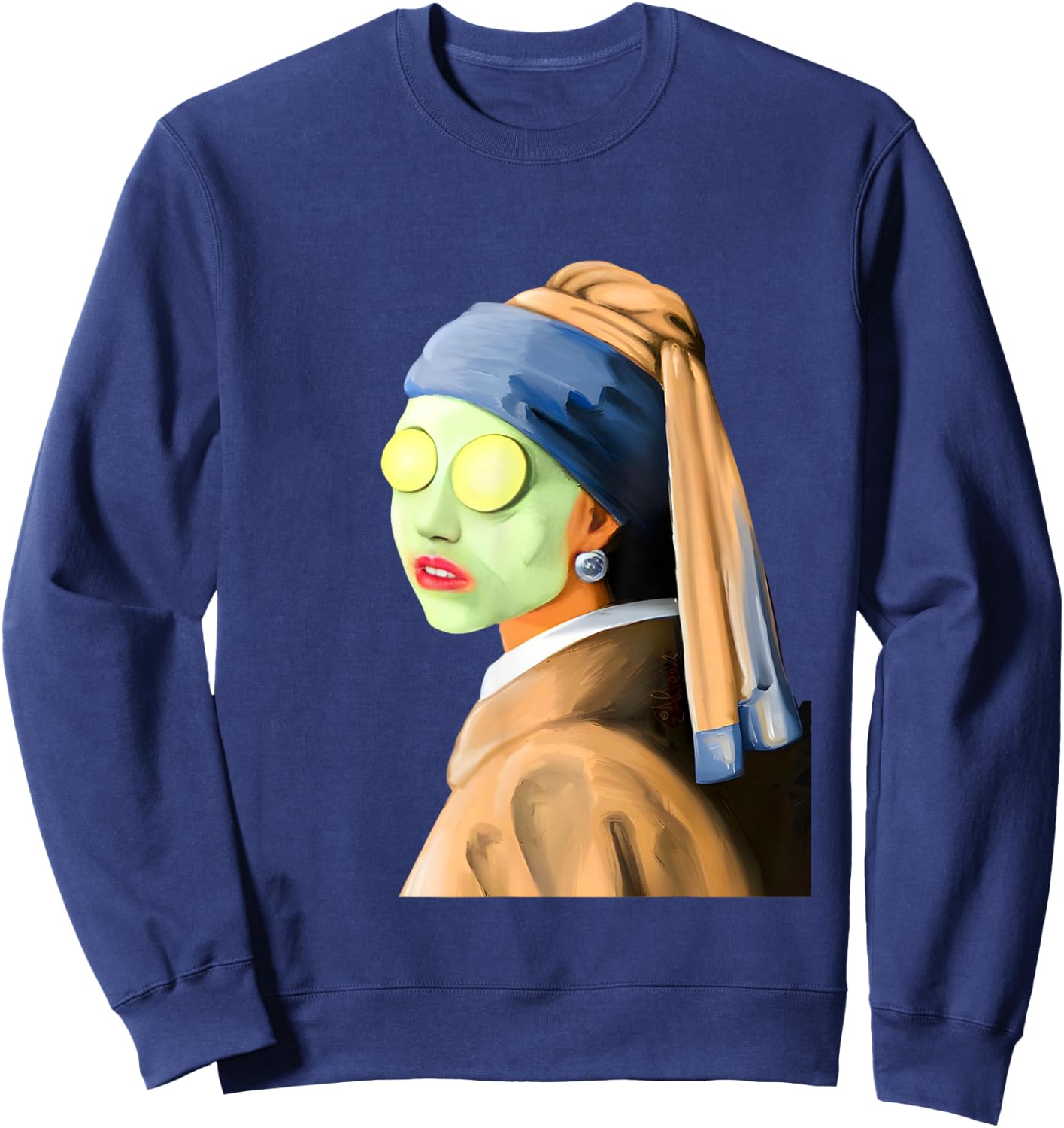 Girl with a Pearl Earring Face Mask by Johannes Vermeer Art Sweatshirt - Sweatshirt | Navy