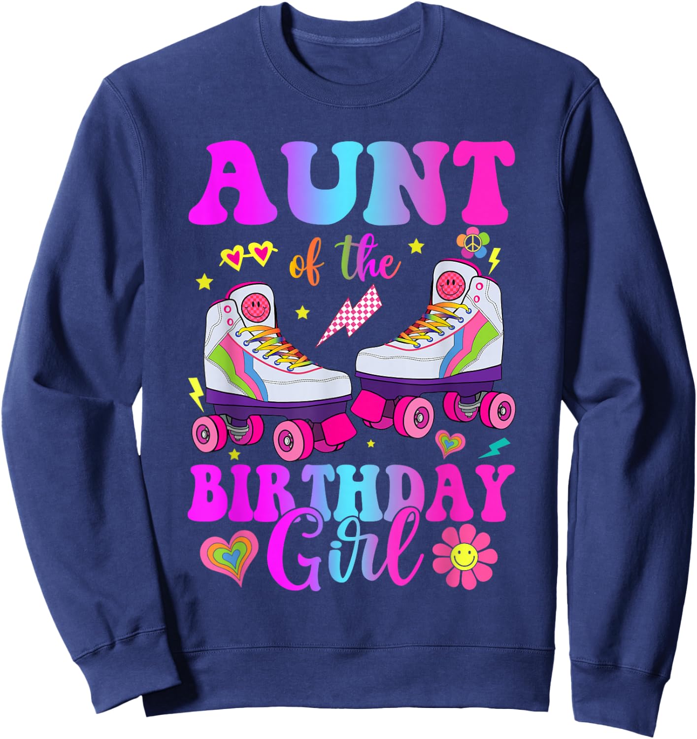 Let's Roll Aunt of the Birthday girl Roller Skate Birthday Sweatshirt - Sweatshirt | Navy