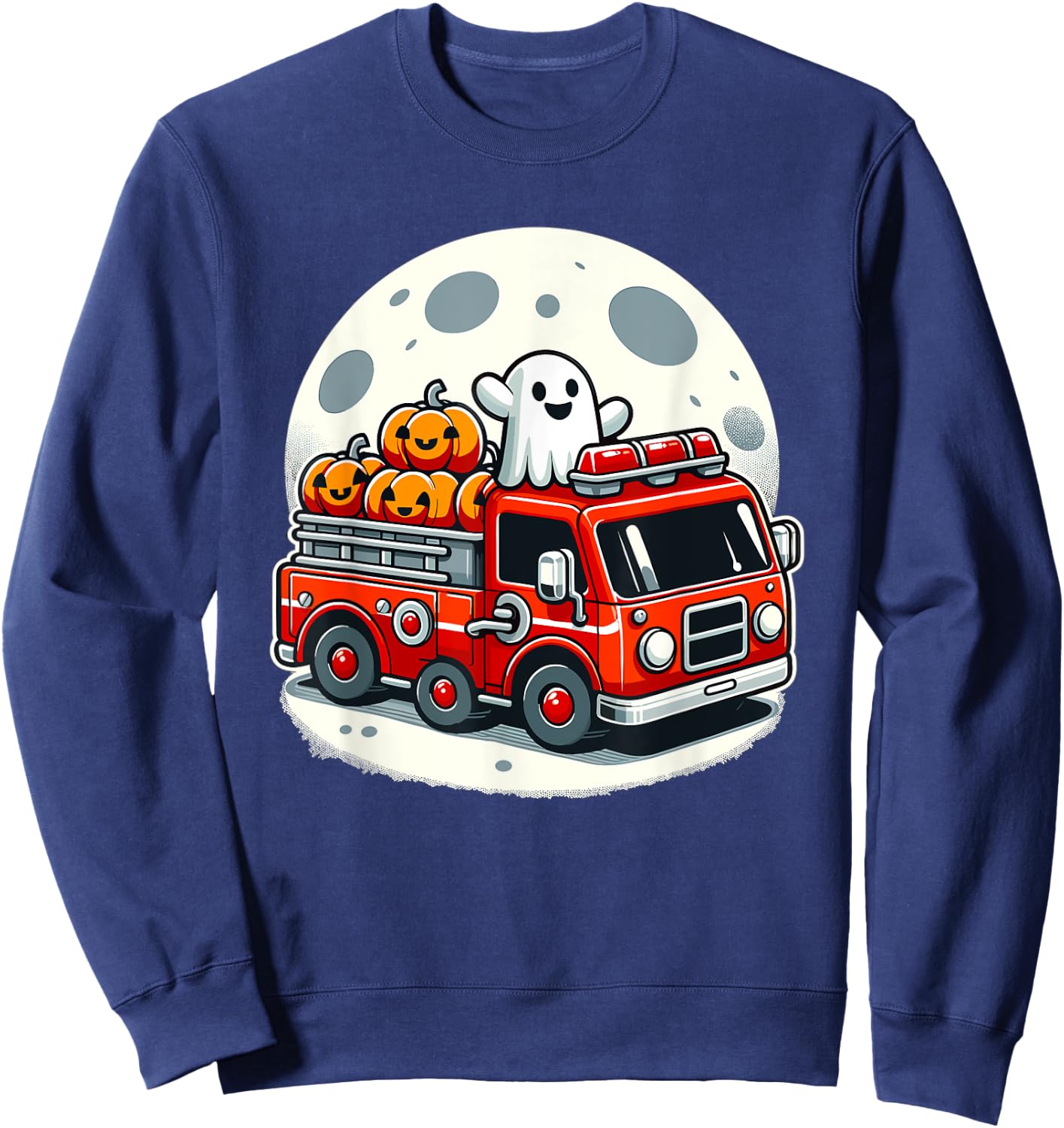Halloween Ghost Firetruck Funny Pumpkins For Kids Sweatshirt - Sweatshirt | Navy