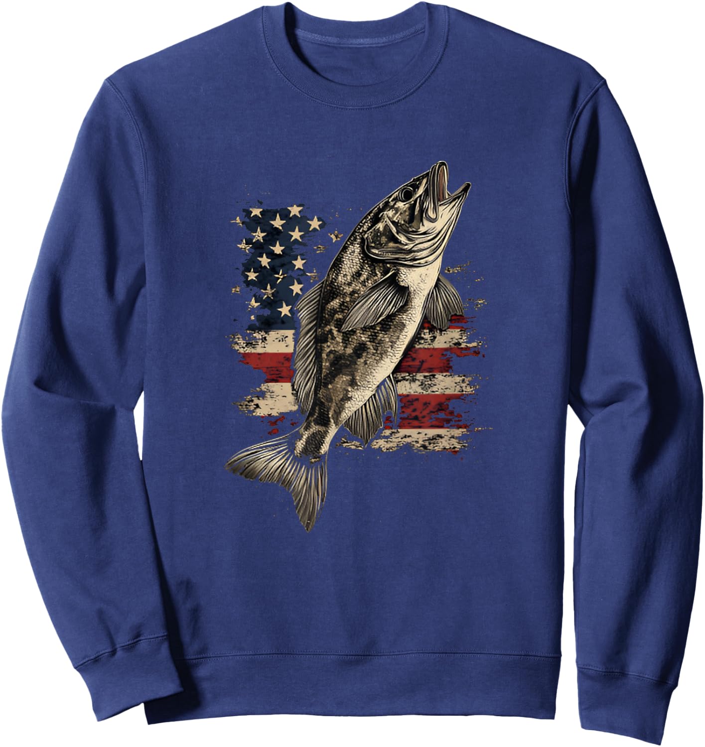 Funny Family Fisher & Fisherman Co. Fishing American Flag Bass Fish Men Women -Adult Sweatshirt - Sweatshirt | Navy