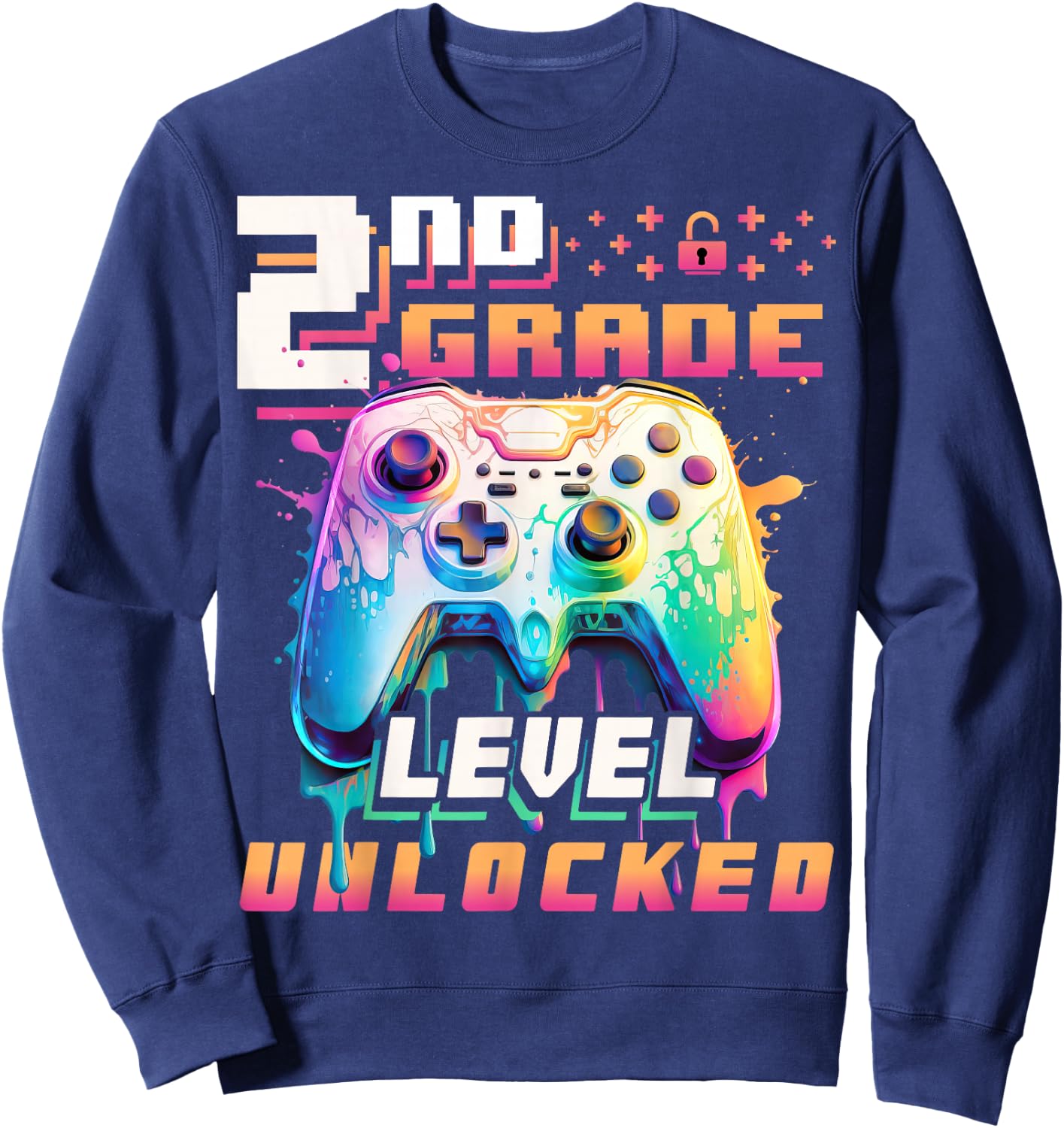 Back to School 2nd Grade Boys Gamer First Day School Level Sweatshirt - Sweatshirt | Navy
