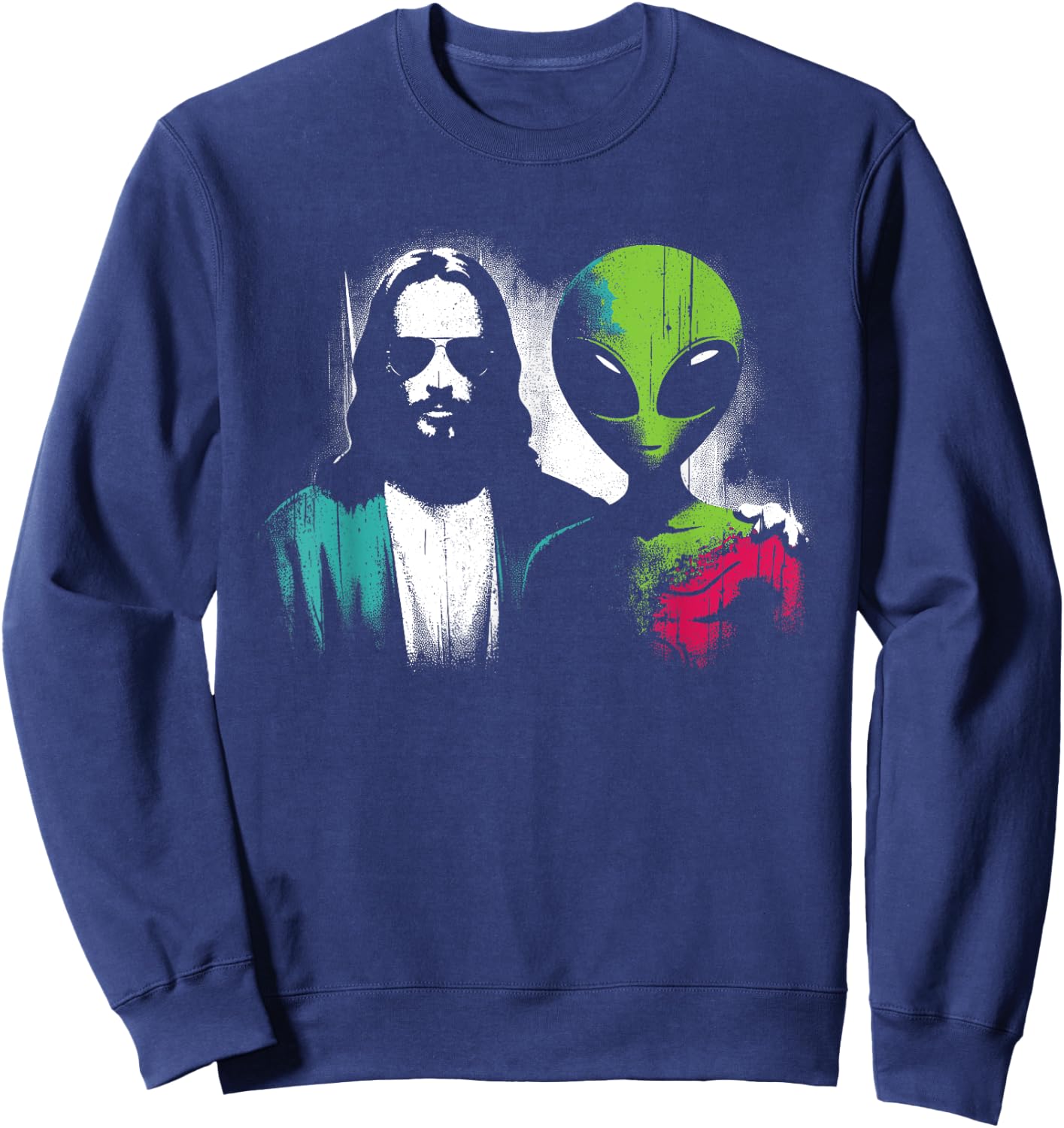 Jesus Alien Friends - Funny Christian Religious Alien UFO Sweatshirt - Sweatshirt | Navy