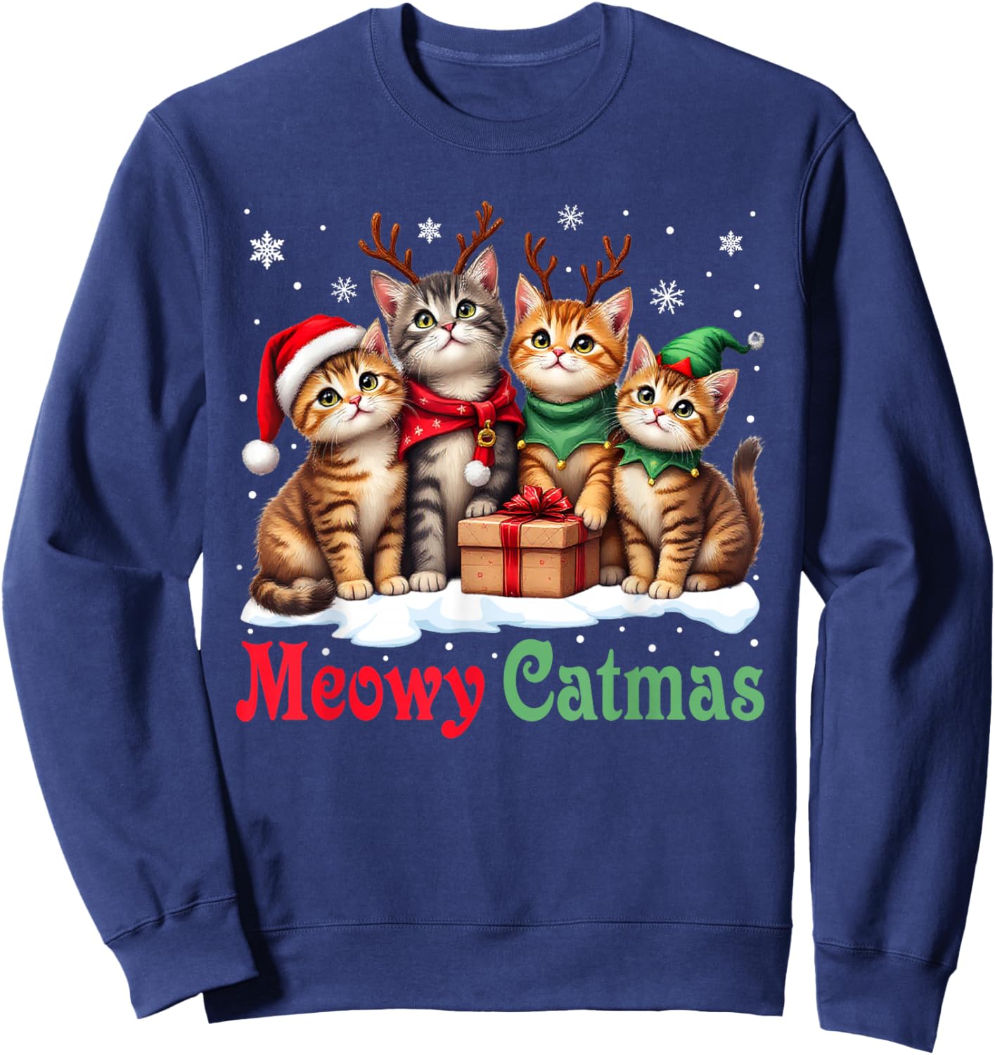 Cat Christmas Pajamas Men Women Boys Girls Meowy Catmas Sweatshirt - Sweatshirt | Navy