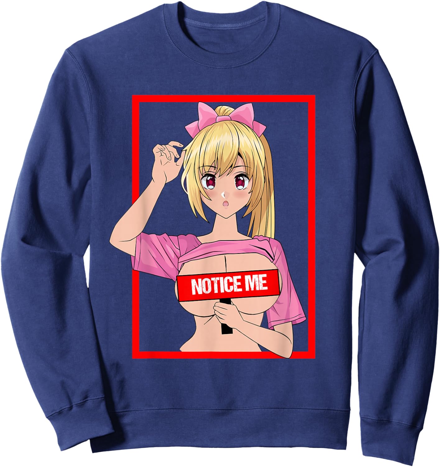 Sexy Big Breasts Cartoon Girl me Noticed Japan Anime Sweatshirt - Sweatshirt | Navy
