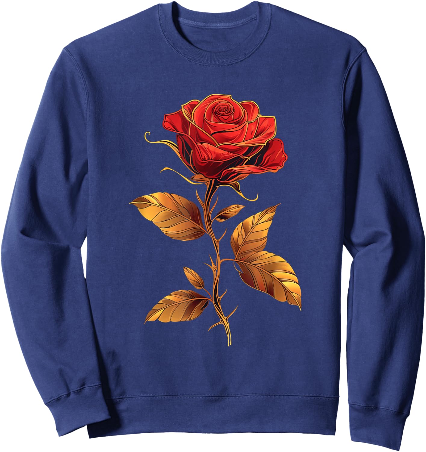 Deep Red Rose Black And Gold Graphic Men Women Sweatshirt - Sweatshirt | Navy