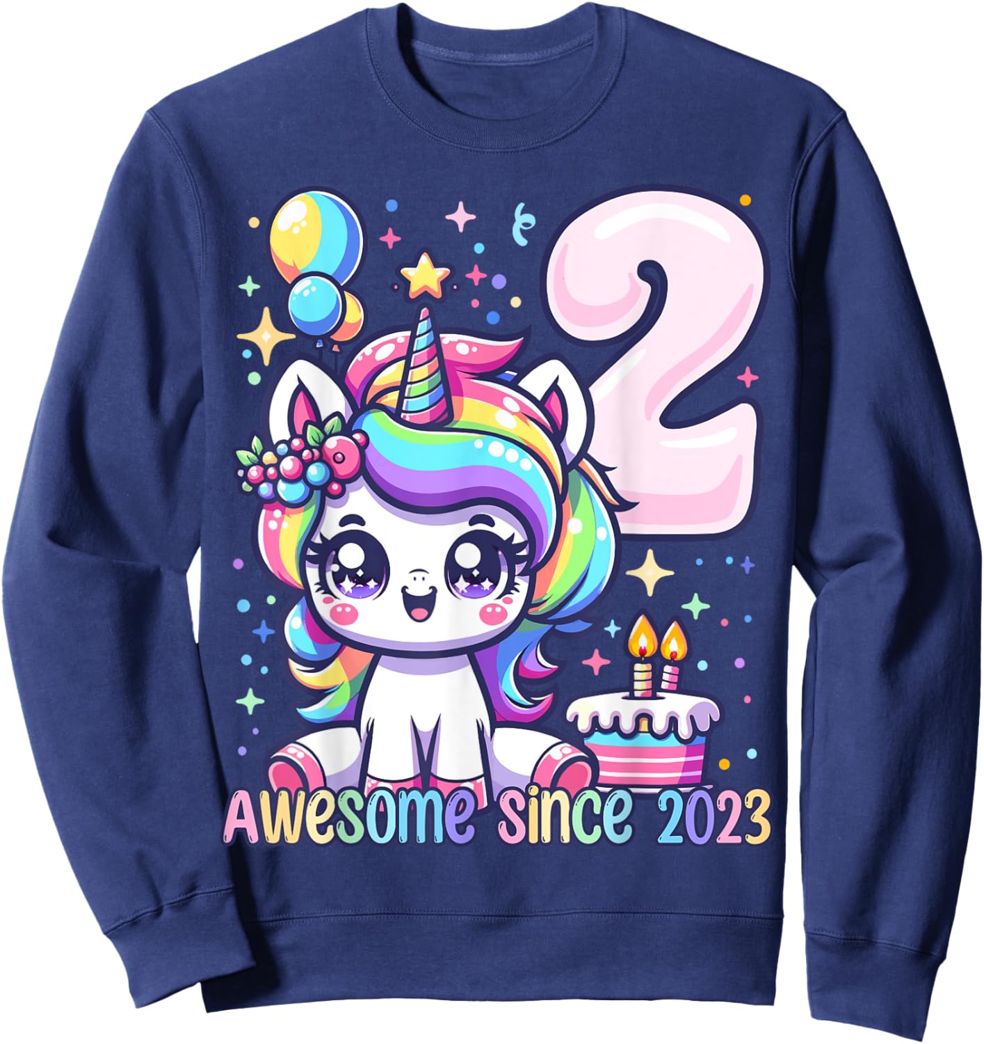 Unicorn 2nd Birthday 2 Year Old Unicorn Party Girls Outfit Sweatshirt - Sweatshirt | Navy