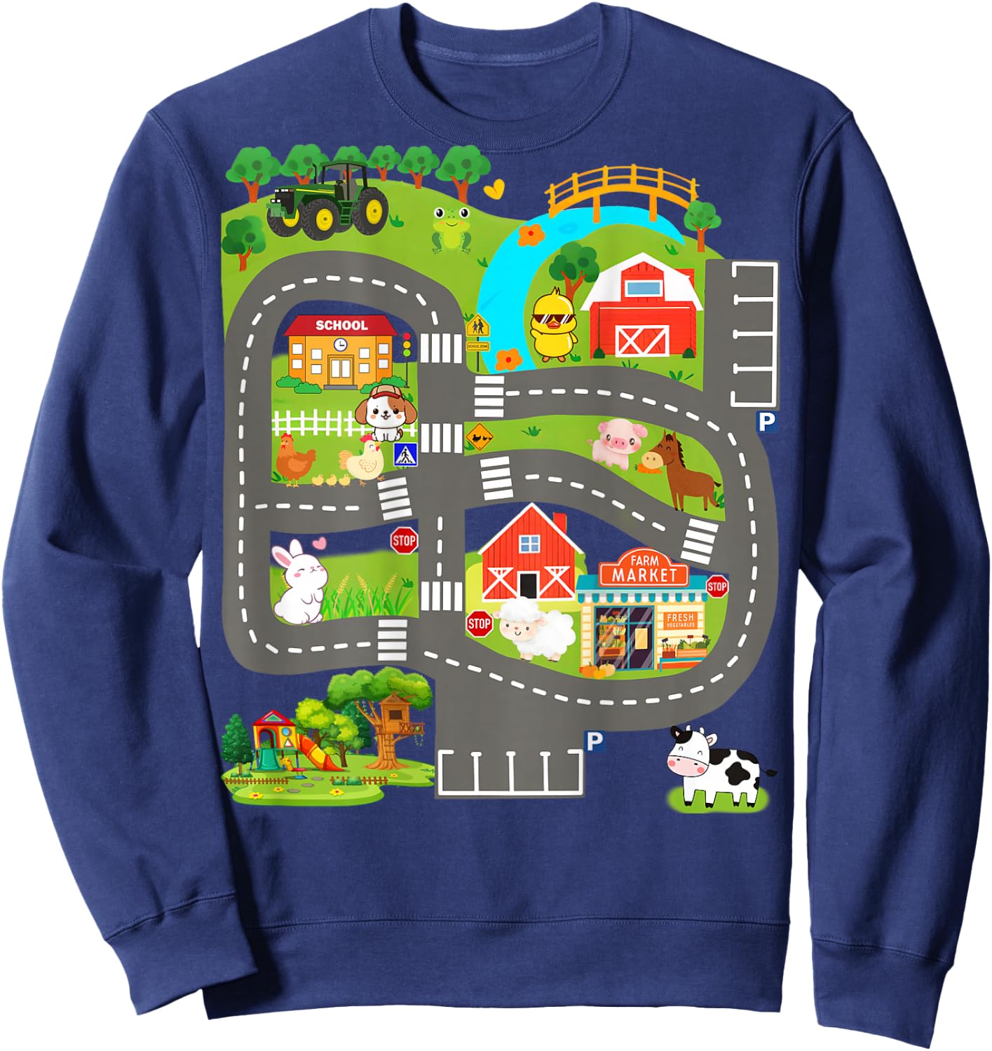 Kids Play Cars on Dad's Back Farm Animals Father's Day Race Sweatshirt - Sweatshirt | Navy