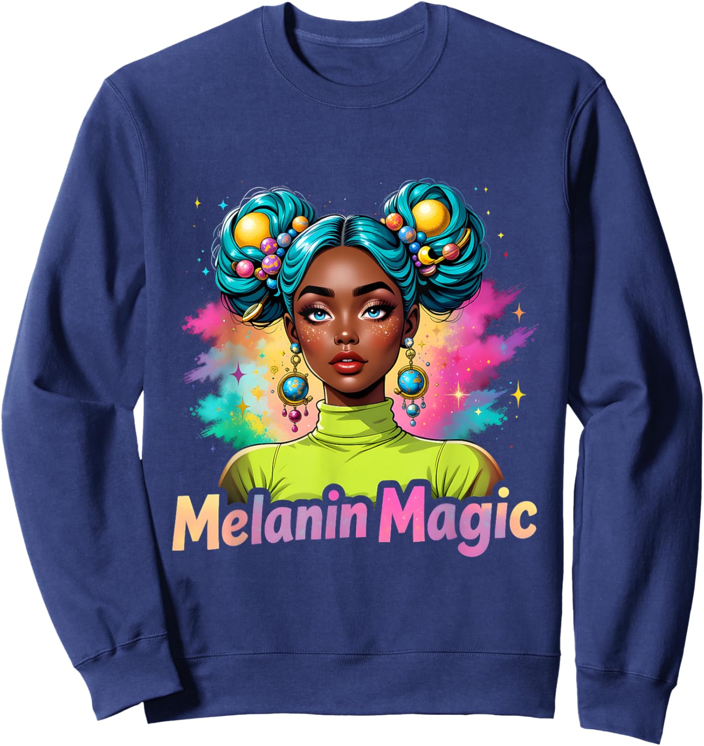 Retro Melanin Magic Colorful Empowerment Black Woman Design Sweatshirt - Sweatshirt | Navy