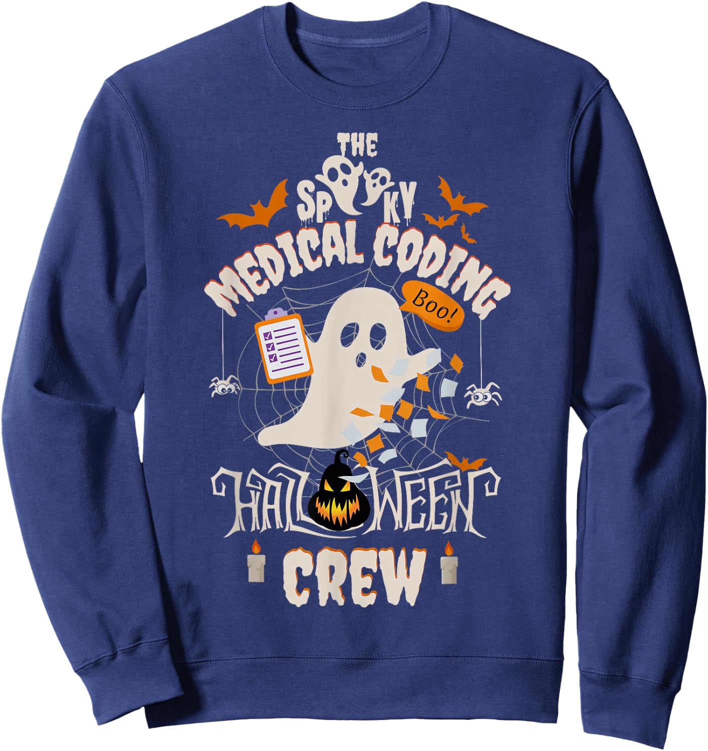 Ghost Spooky Medical Coding Crew Halloween Student Coder Sweatshirt - Sweatshirt | Navy