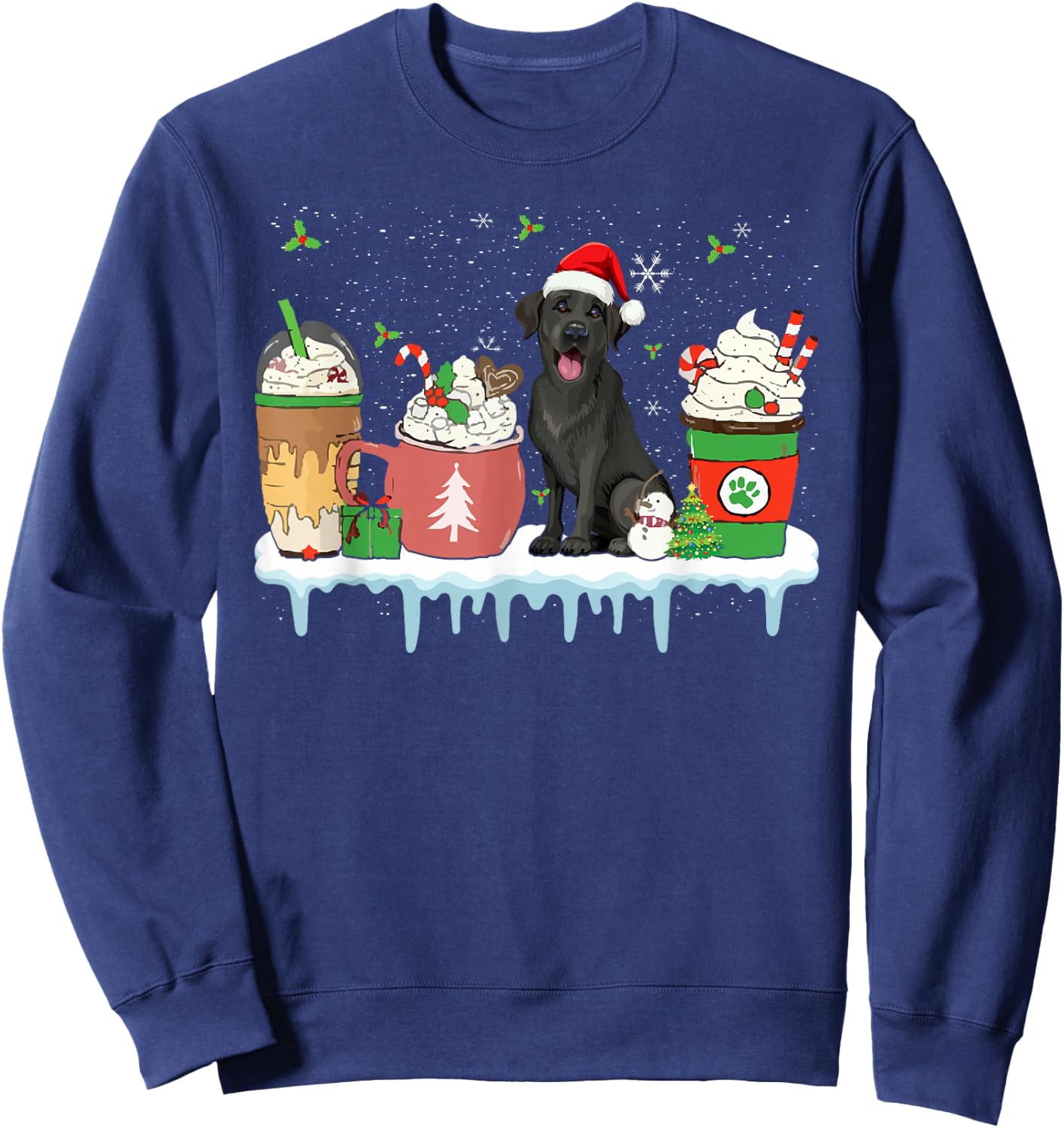 Black Lab Coffee Latte Winter Christmas Dog Mom Holiday Sweatshirt - Sweatshirt | Navy