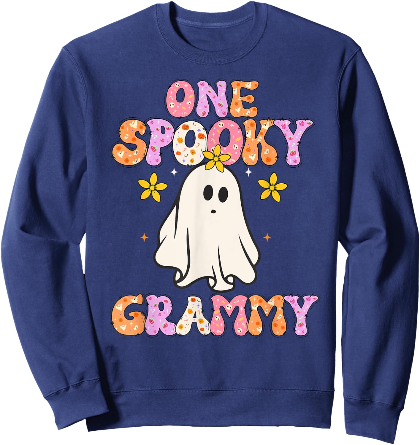 One Spooky Grammy Halloween Grandma Groovy Sweatshirt - Sweatshirt | Navy