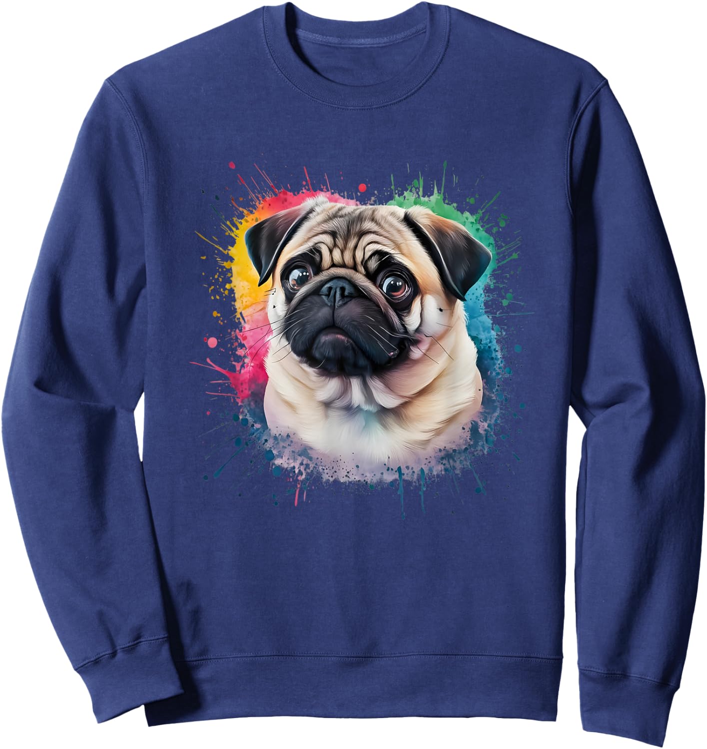 Men Woman Colorful Watercolor Pug Sweatshirt - Sweatshirt | Navy