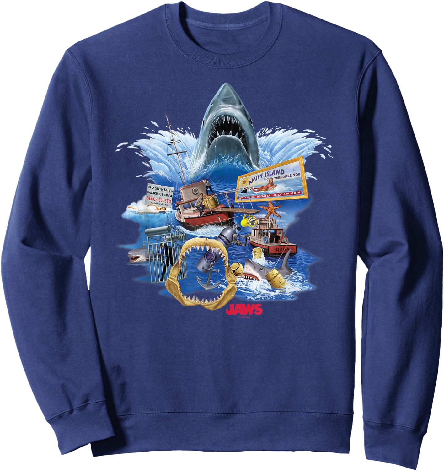 Jaws Poster Collage , Small, Black Sweatshirt - Sweatshirt | Navy