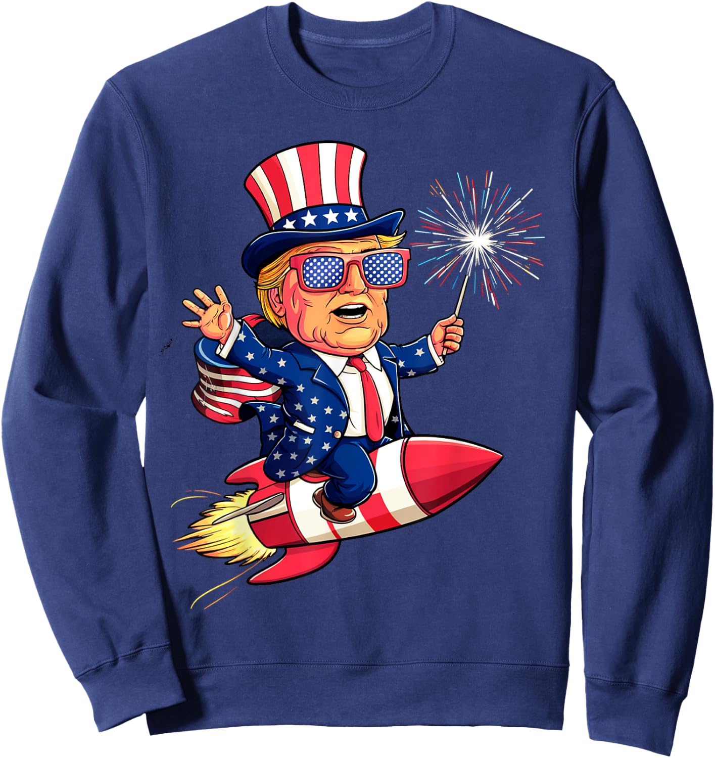 Donald TRUMP 2024 Happy 4th Of July Trump American Flag Women Men Sweatshirt - Sweatshirt | Navy