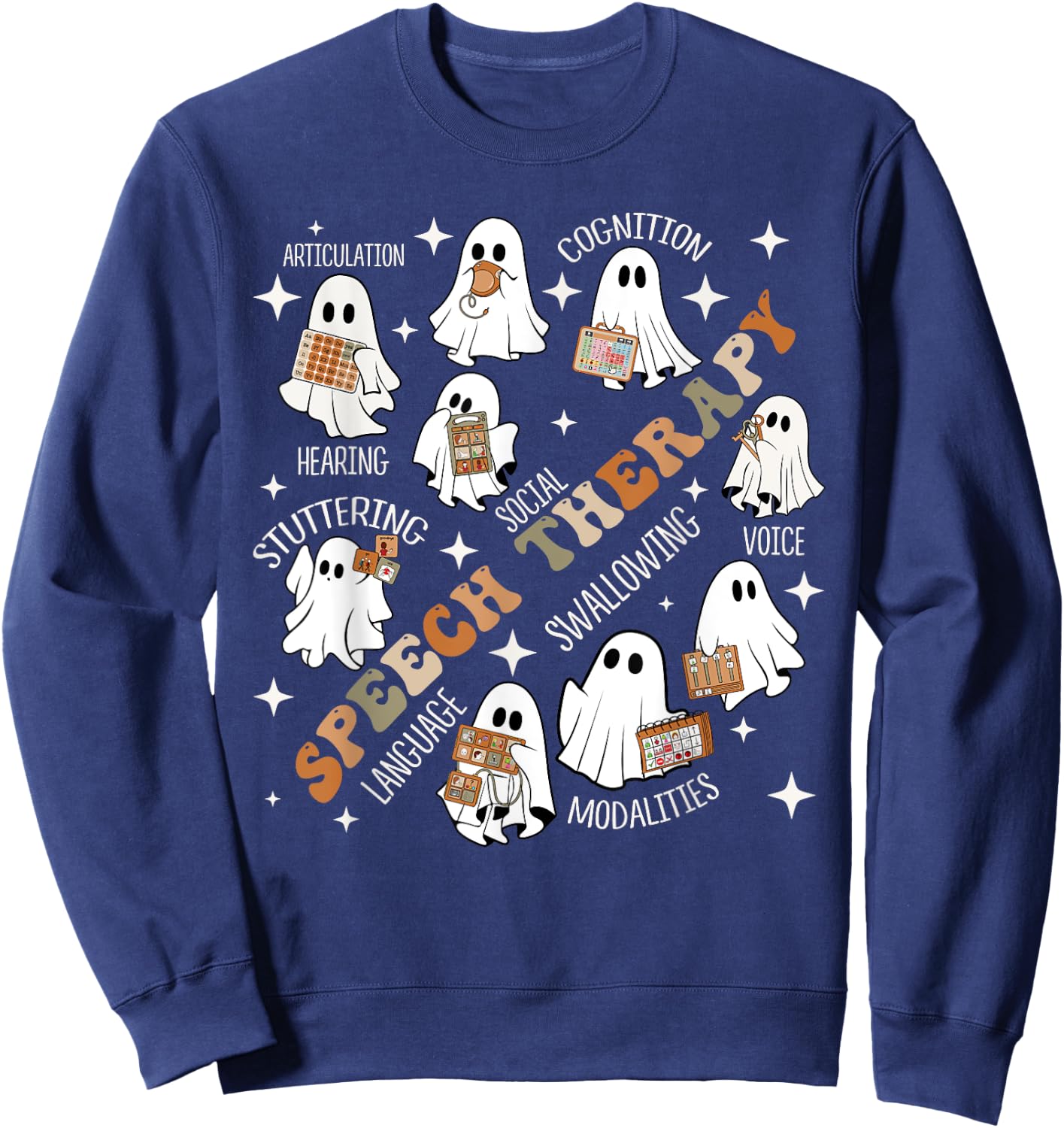 Speech Therapy Halloween Shirt SLP Halloween Spooky Sweatshirt - Sweatshirt | Navy