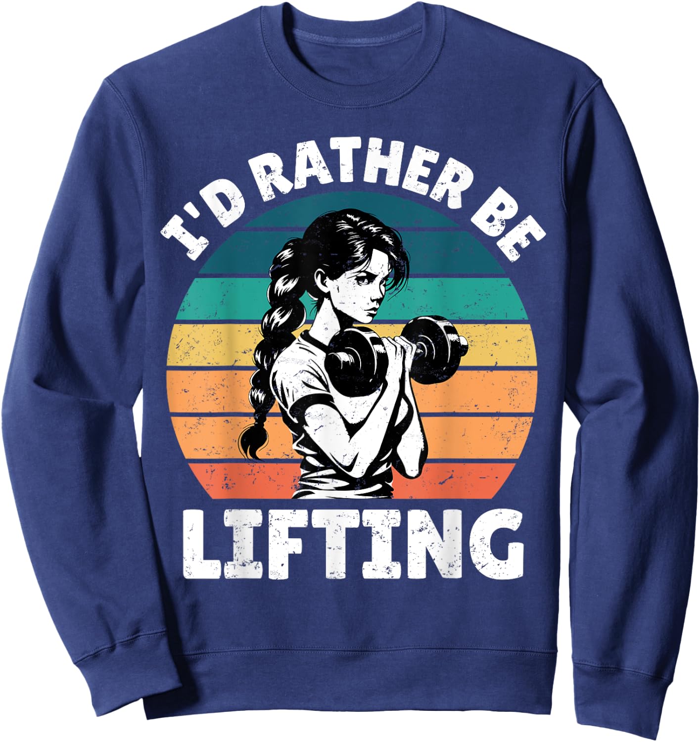 I'd Rather Be Lifting Funny Gym Vintage Sunset Fitness Sweatshirt - Sweatshirt | Navy