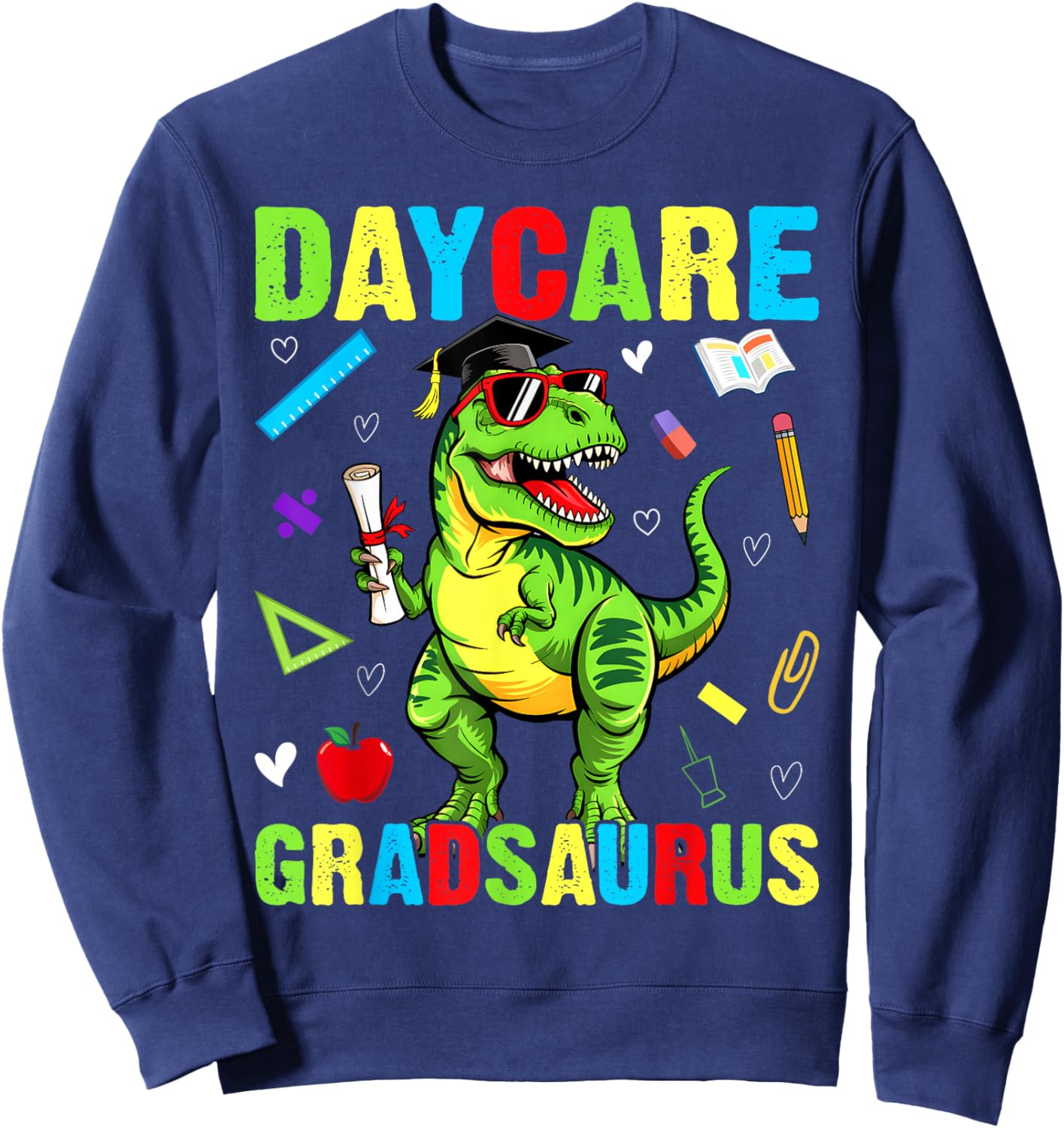 Daycare Gradsaurus Dinosaur Baby Boy Daycare Graduation Sweatshirt - Sweatshirt | Navy