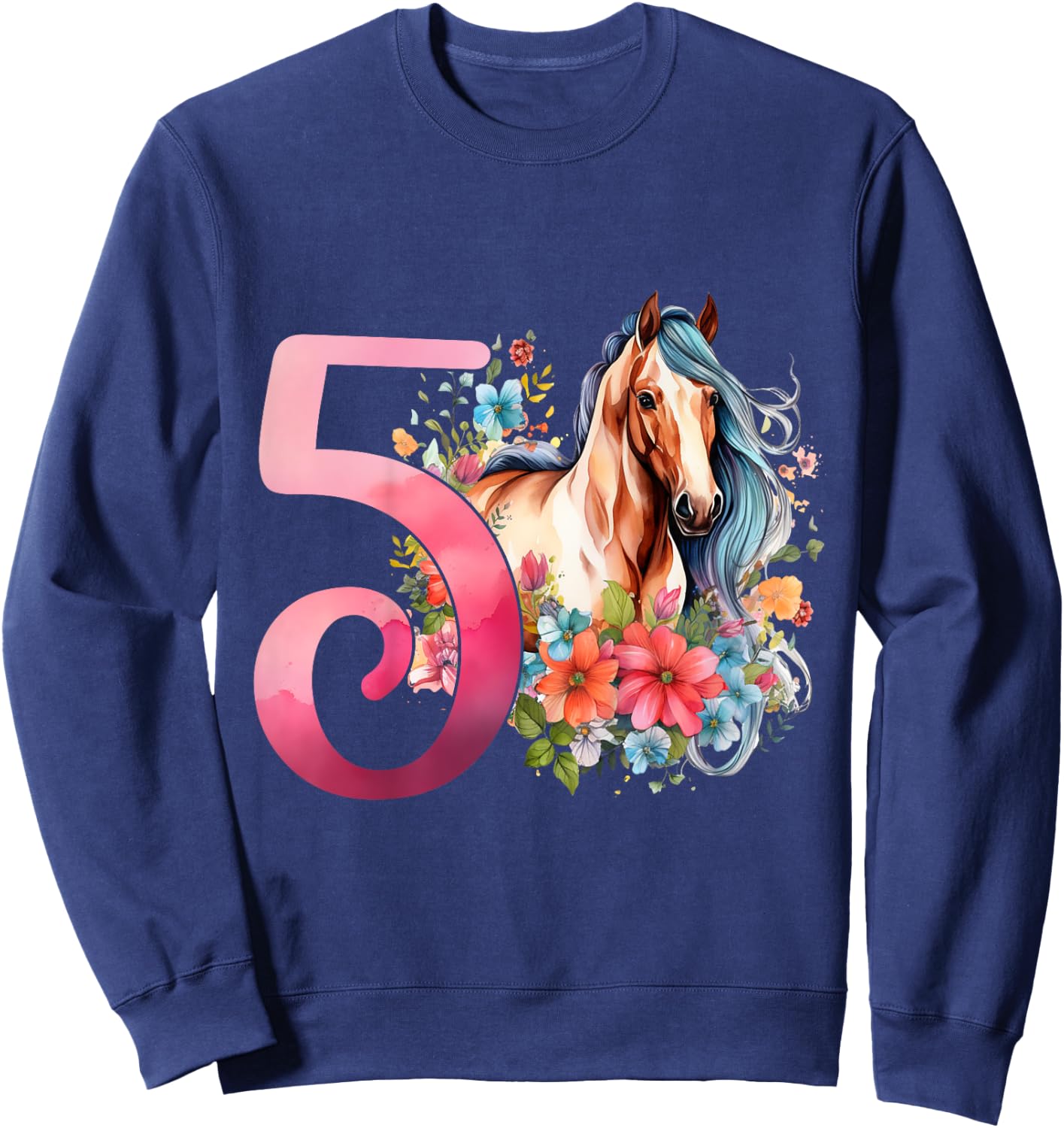 5th Birthday Horse Girl 5 Years Five Finally 5 Birthday Sweatshirt - Sweatshirt | Navy