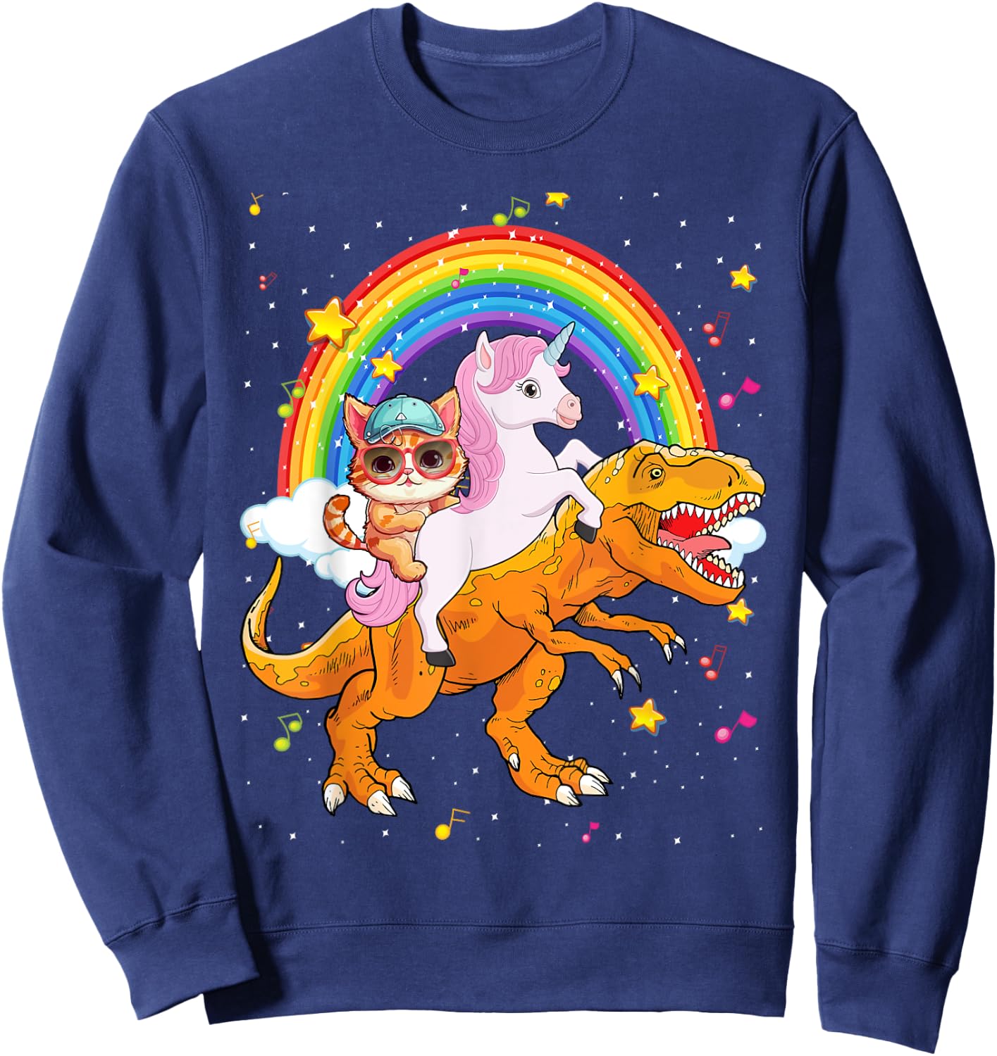 Cat Unicorn Riding Dinosaur T rex Kitten Lover Space Galaxy Sweatshirt - Sweatshirt | Navy