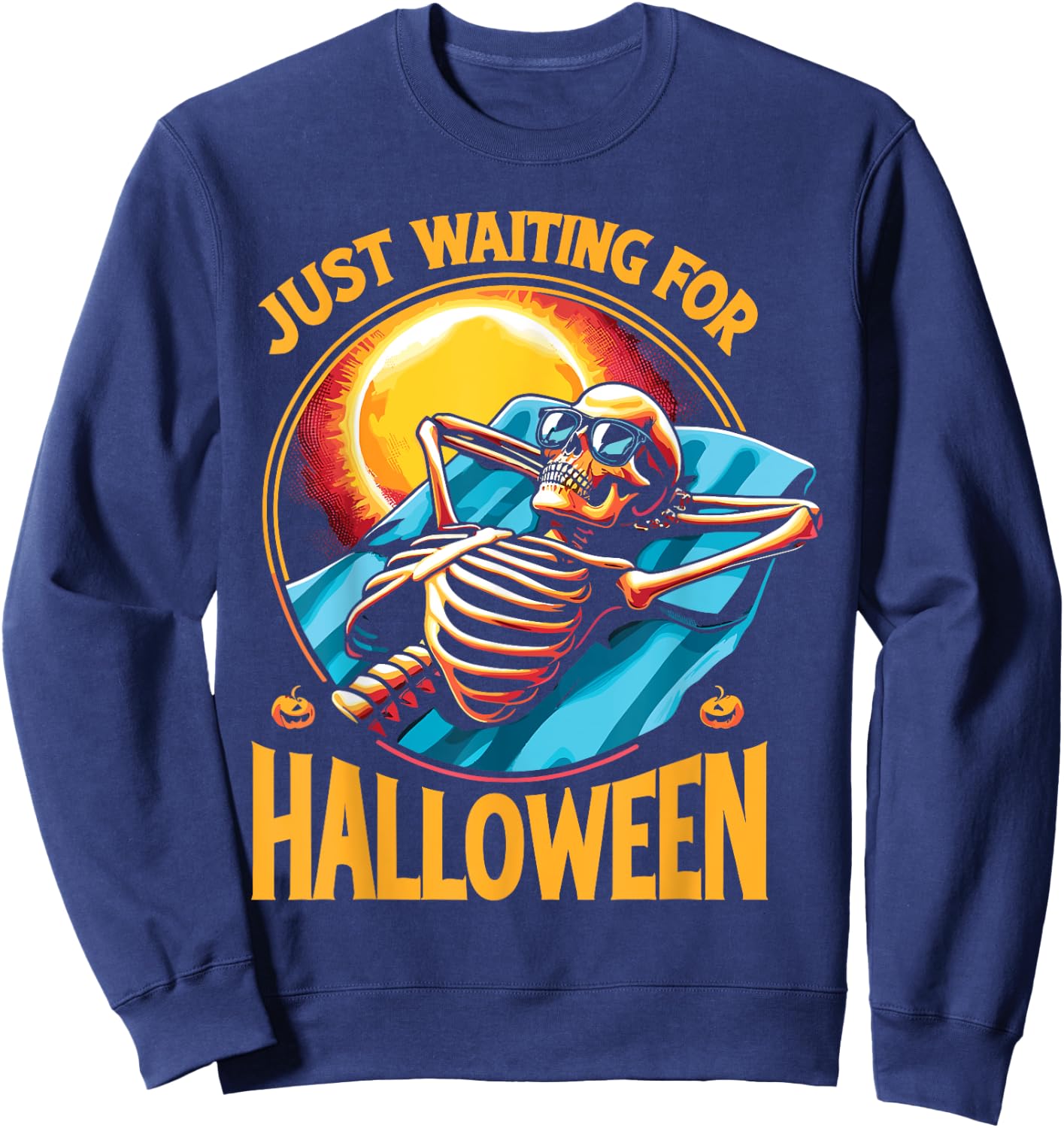 Just Waiting For Halloween Summerween Skeleton Beach Sweatshirt - Sweatshirt | Navy