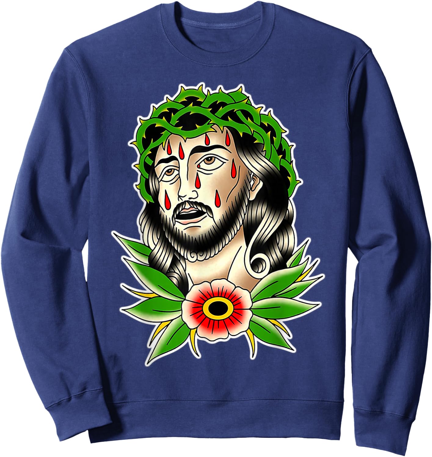 Jesus Christ Traditional Tattoo Flash Sweatshirt - Sweatshirt | Navy