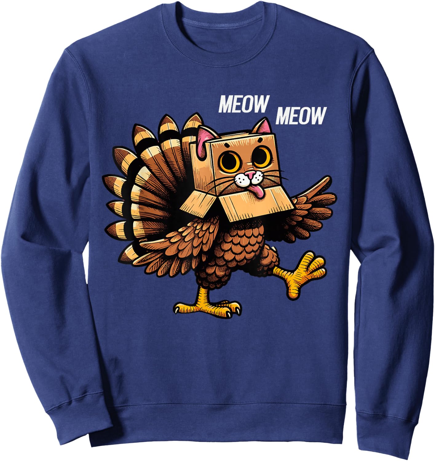 Thanksgiving Cat Meow Funny Men Women Thanksgiving Sweatshirt - Sweatshirt | Navy