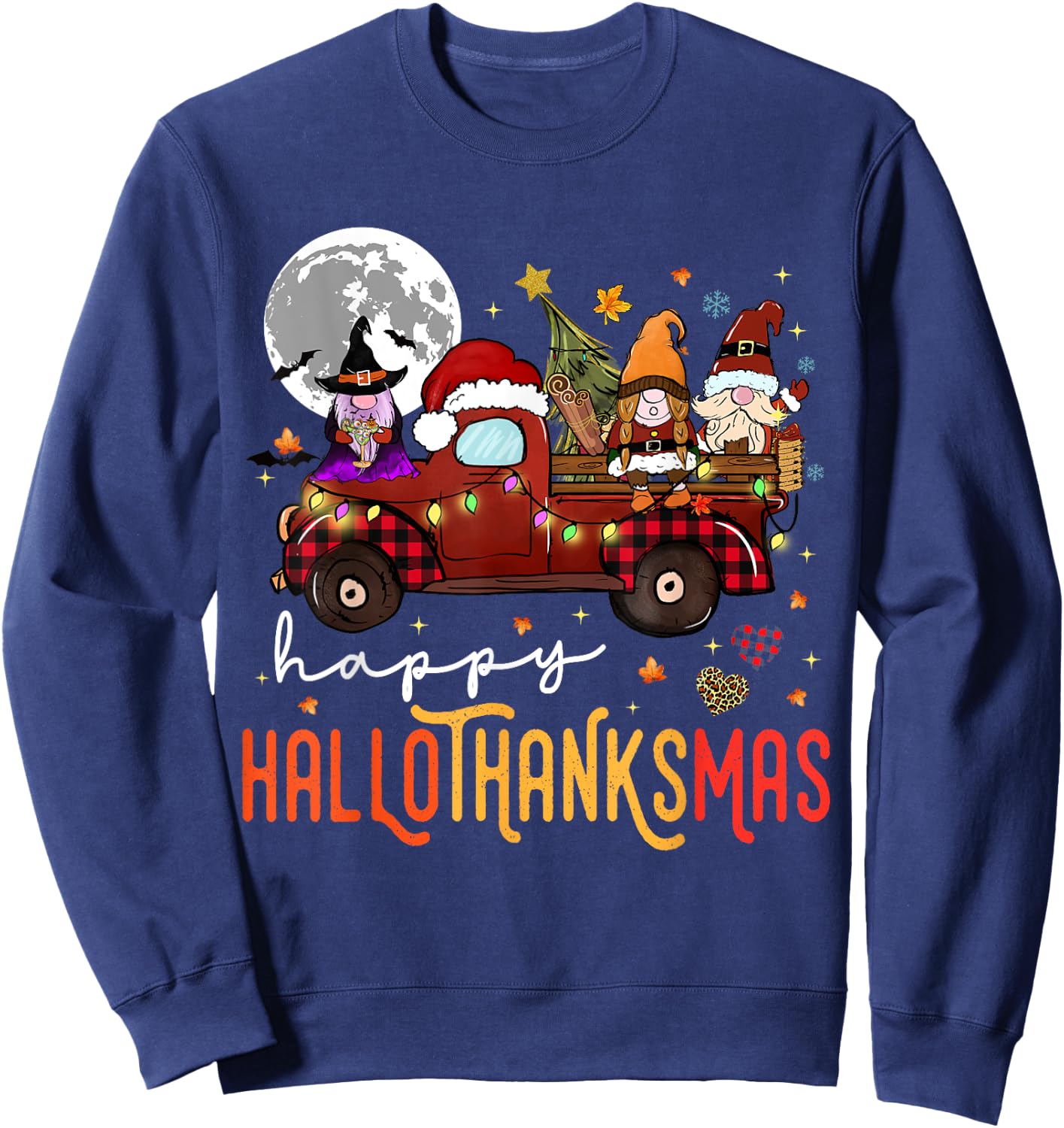 Funny Hallowthanksmas Gnome Christmas Sweatshirt - Sweatshirt | Navy