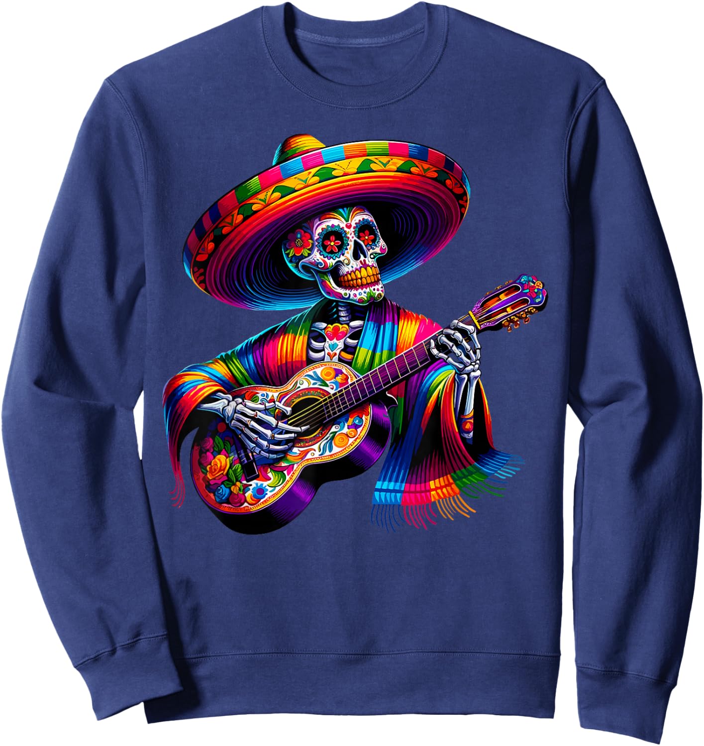 Funny Cinco De Mayo Skeleton Skull Fiesta Sombreros Guitar Sweatshirt - Sweatshirt | Navy