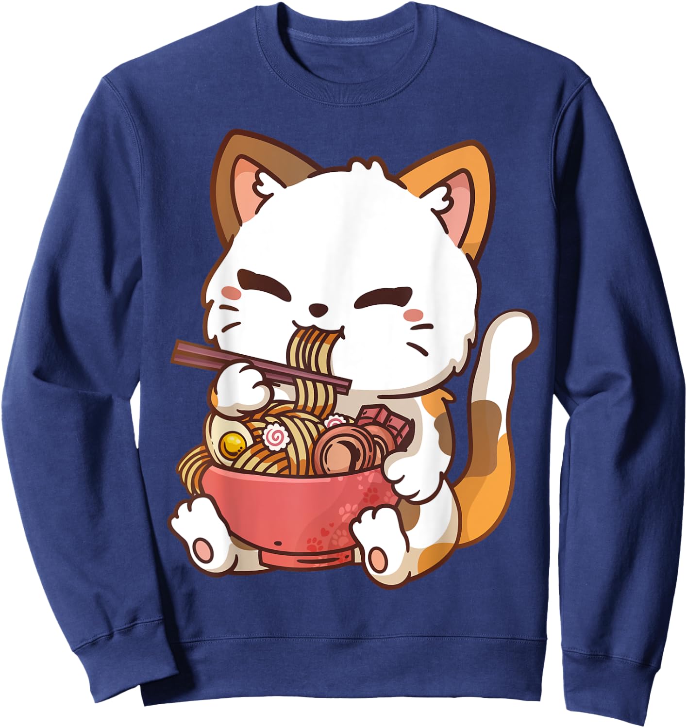 Ramen Cat Anime Kawaii Cat Eating Ramen Sweatshirt - Sweatshirt | Navy