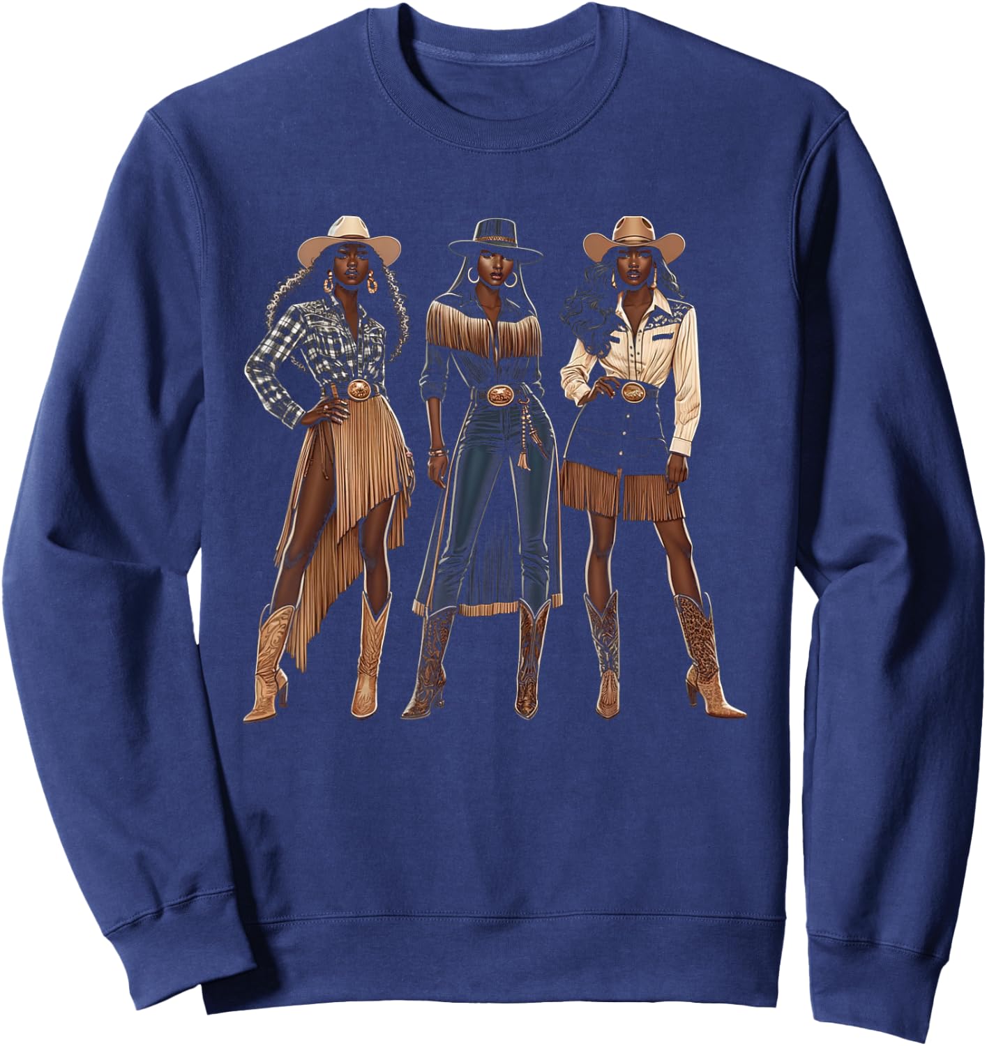 Black Cowgirl Western Rodeo Melanin Black History Texas Sweatshirt - Sweatshirt | Navy