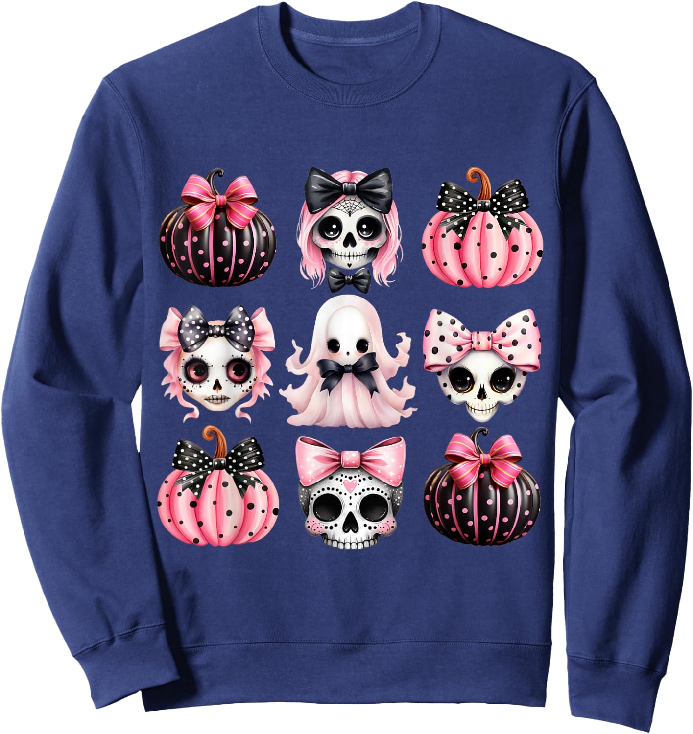 Cute Coquette Halloween Bows Black Pink Halloween Girl Women Sweatshirt - Sweatshirt | Navy
