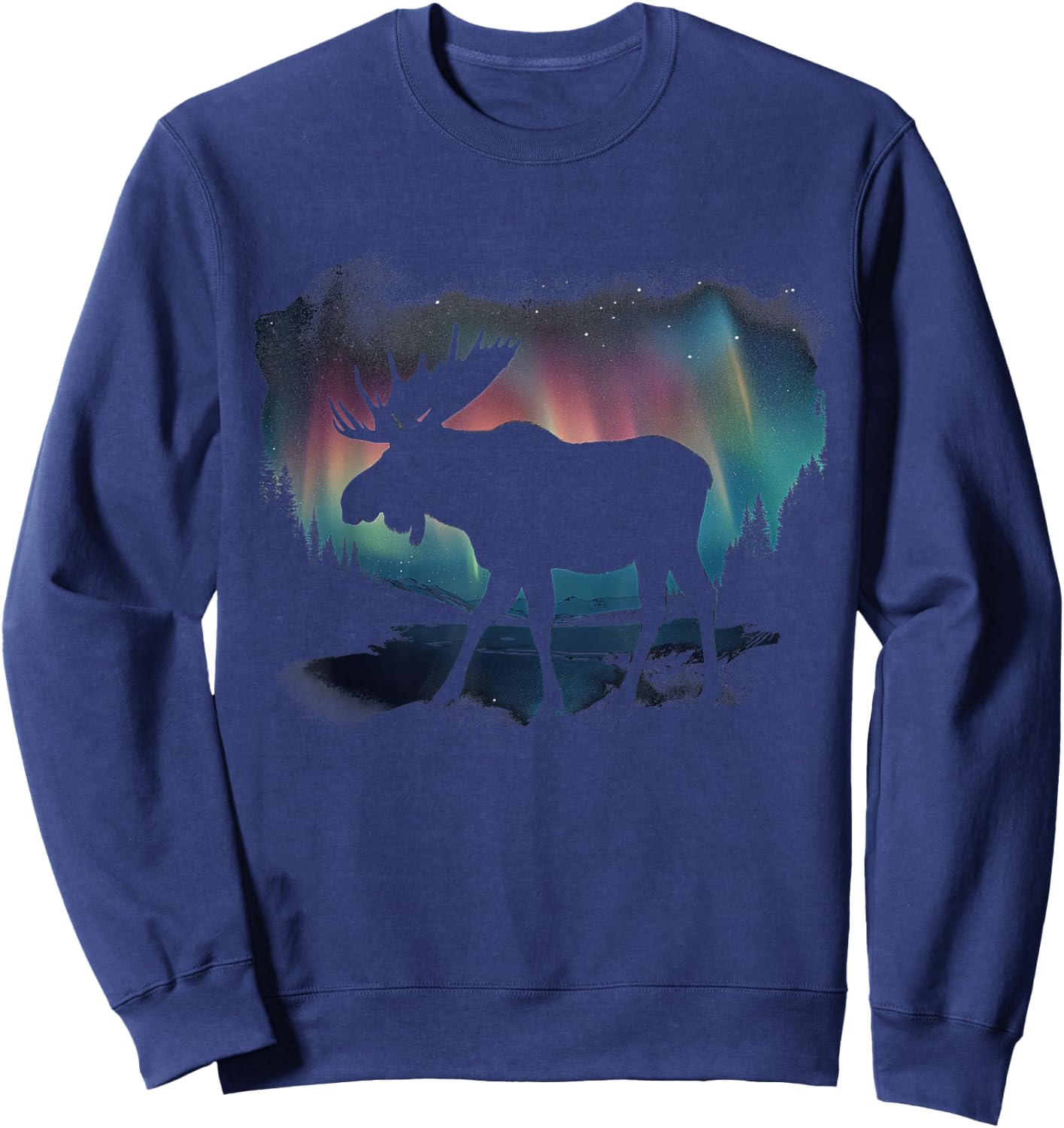 Moose Northern Light Winter Hiking Alaska Nature Lover Sweatshirt - Sweatshirt | Navy