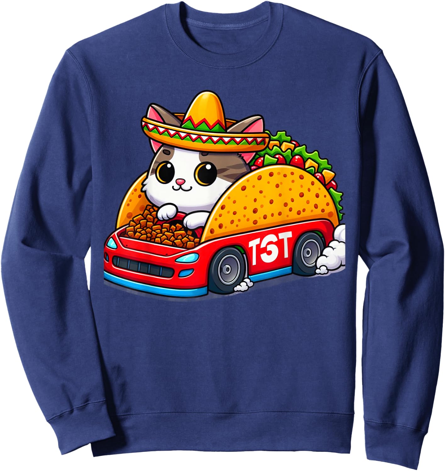 Tacocat Racecar Spelled Backwards Funny Mexican Car Taco Cat Sweatshirt - Sweatshirt | Navy