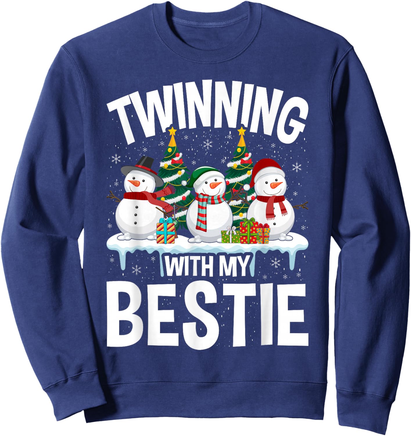 Twinning With My Bestie Xmas Snowman Matching Christmas Kids Sweatshirt - Sweatshirt | Navy