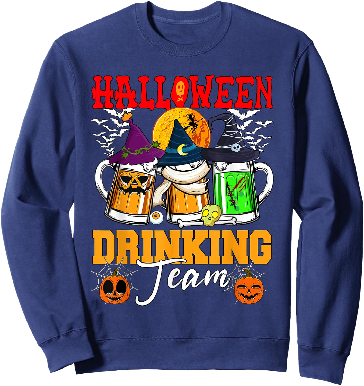 Halloween Drinking Team Three Horror Beer Glasses As Witch Sweatshirt - Sweatshirt | Navy