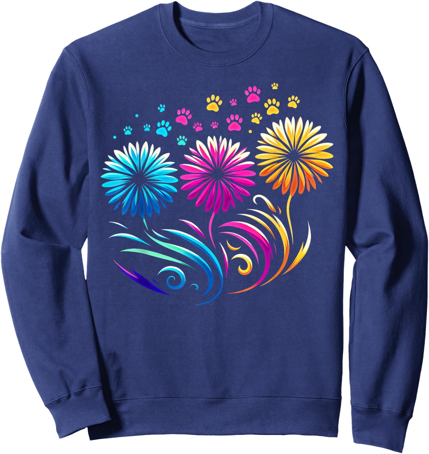 Dandelion Flowers Cute Dog Paw Funny Cat Paw Men Women Kids Sweatshirt - Sweatshirt | Navy