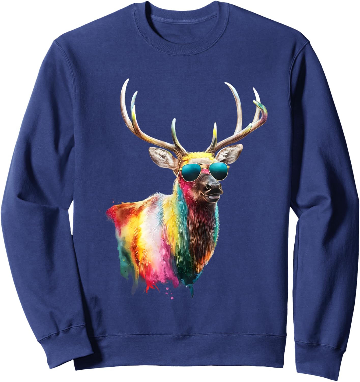 Elk Men Woman Colorful Watercolor Elk Sweatshirt - Sweatshirt | Navy
