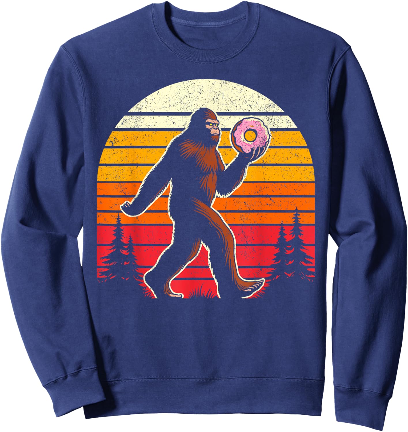 Donut bigfoot funny sasquatch holding donuts retro vintage Sweatshirt - Sweatshirt | Navy