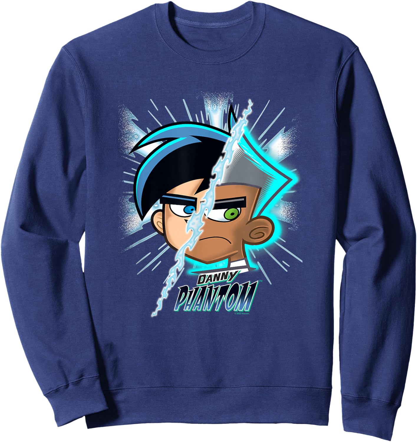 Danny Phantom Split Face Going Ghost Transformation Sweatshirt - Sweatshirt | Navy