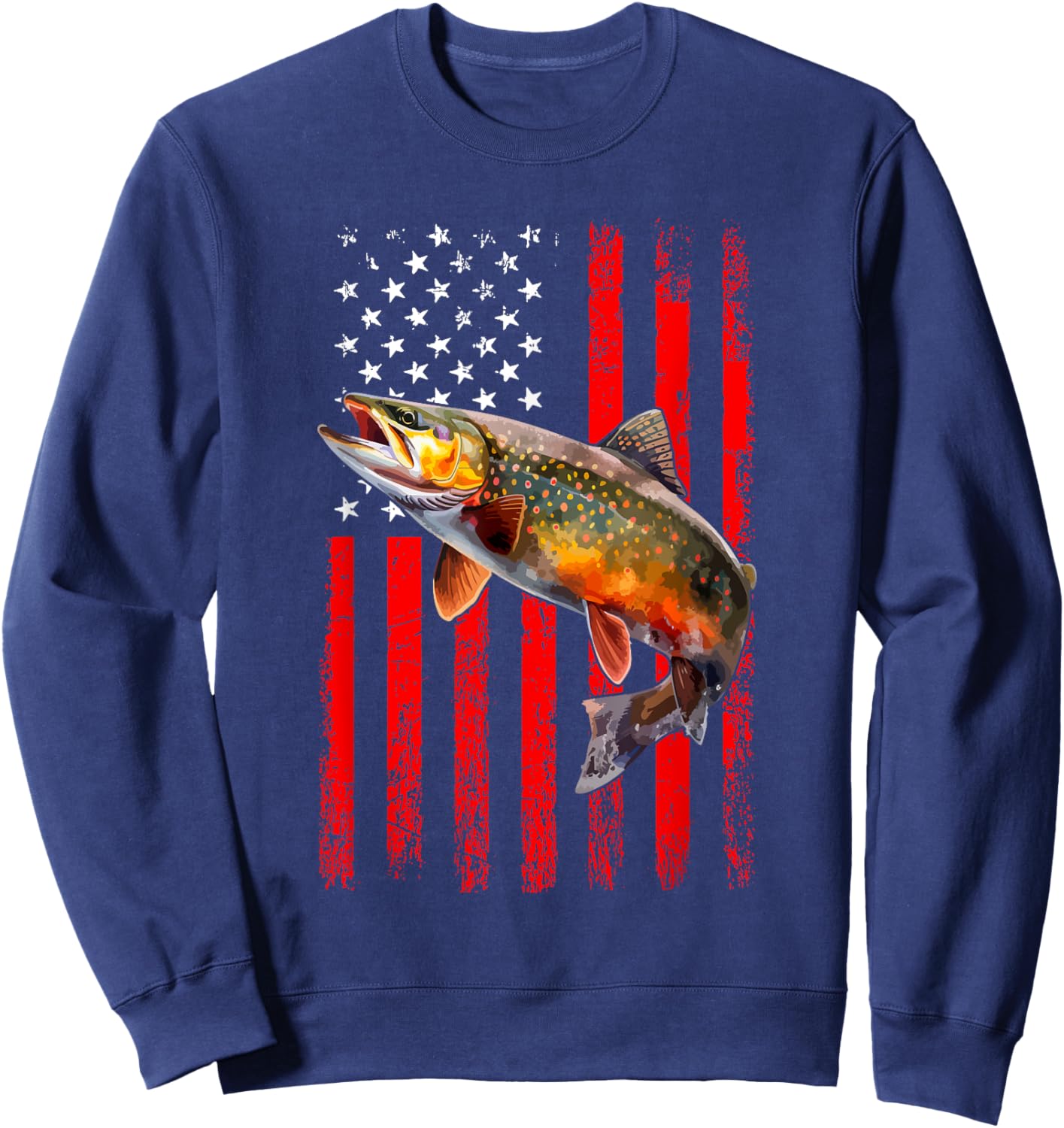 Speckled Brook trout American flag Fishing Sweatshirt - Sweatshirt | Navy