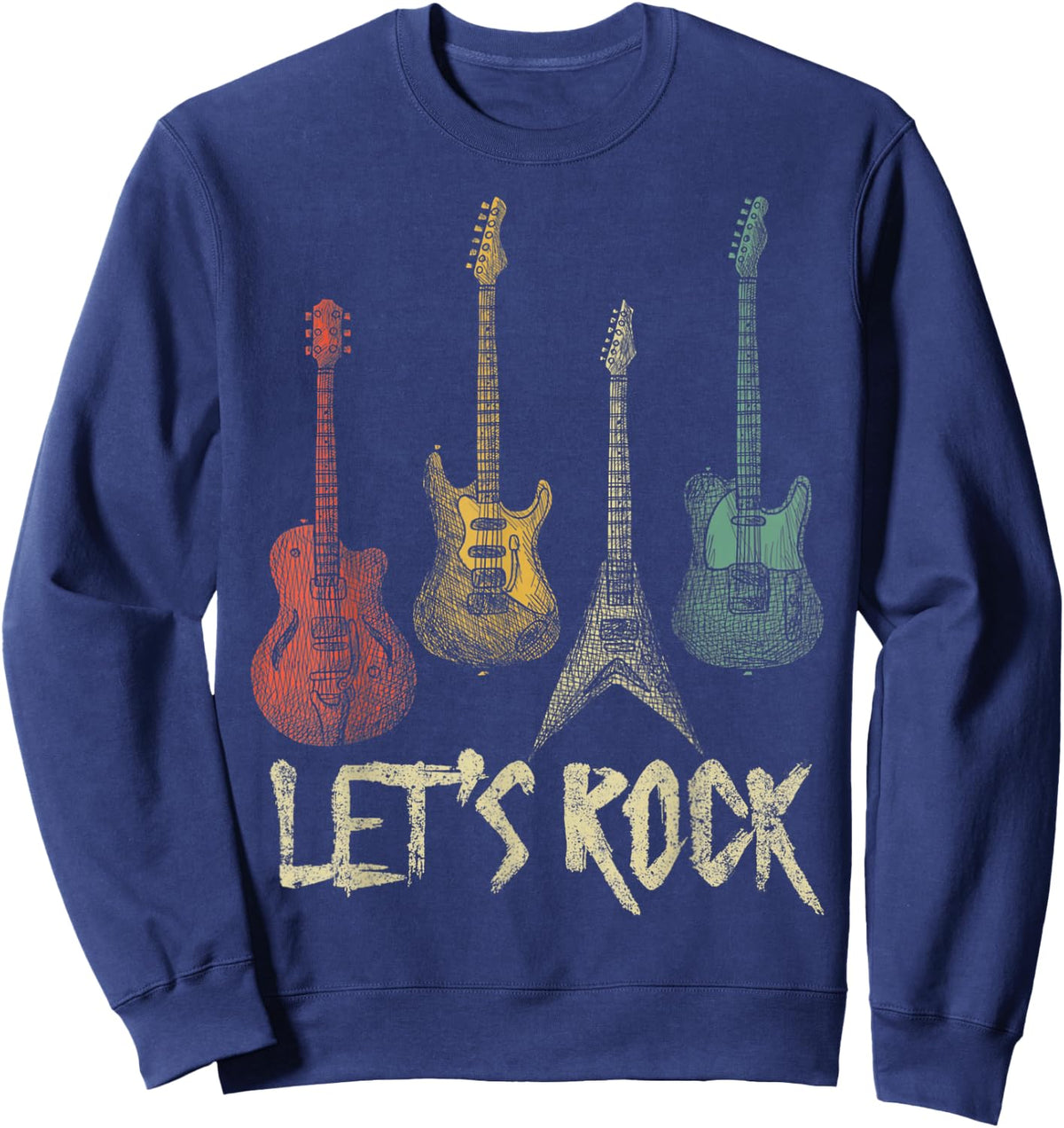 Lets Rock Rock n Roll Guitar Retro Gift Men Women Shirt Sweatshirt - Sweatshirt | Navy