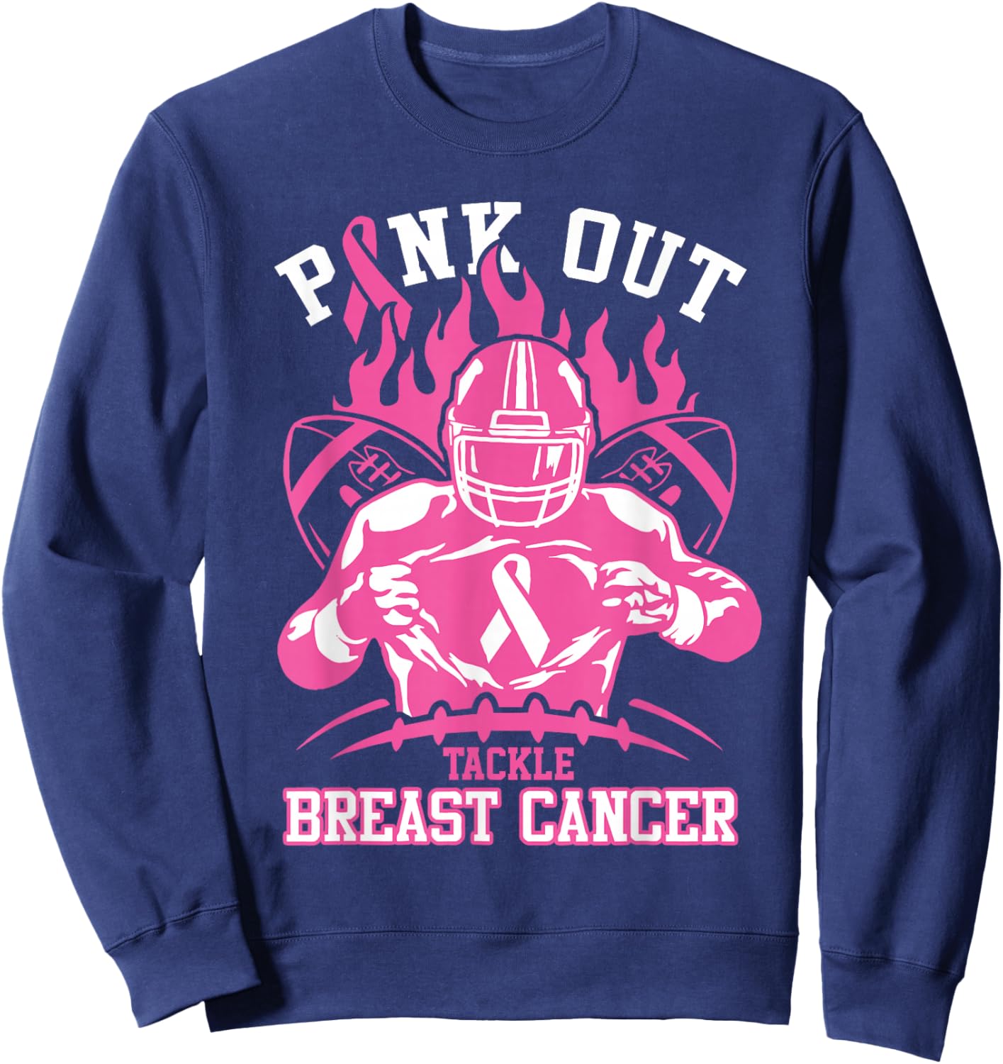 Pink Out Tackle Breast Cancer Awareness American Football Sweatshirt - Sweatshirt | Navy